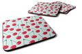 Cherries on Blue Foam Coasters Set of 4 Cup Coasters for Indoor Outdoor, Tabletop Protection, Anti Slip, Mouse pad Material
