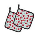 Cherries on Blue Pot Holder Set of 2 Heat Resistant Quilted Hot Pads 7.5 x 7.5 Inch, Insulated Kitchen Trivets for Cooking & Baking