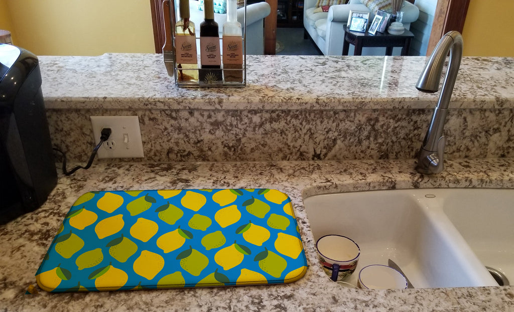Lemons and Limes Dish Drying Mat Absorbent Dish Drying Mat Pad for Kitchen Counter Dish Drainer Mat for Countertop, 14 x 21", Multicolor