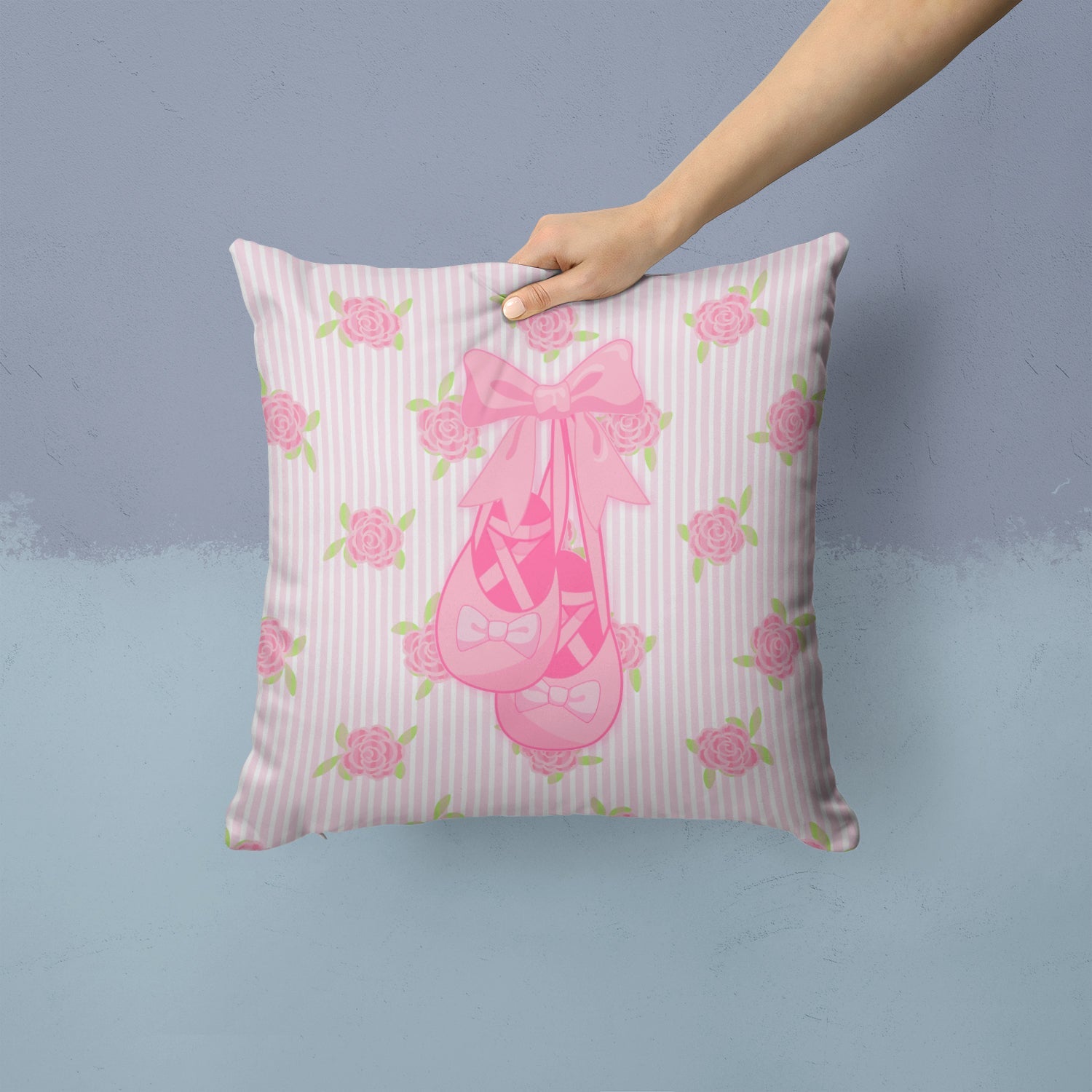 Ballerina Ballet Shoes Decorative Throw Pillow 14x14 Indoor Outdoor Accent Cushion, Fabric Cover with Insert for Sofa, Bed, Porch & Living Room