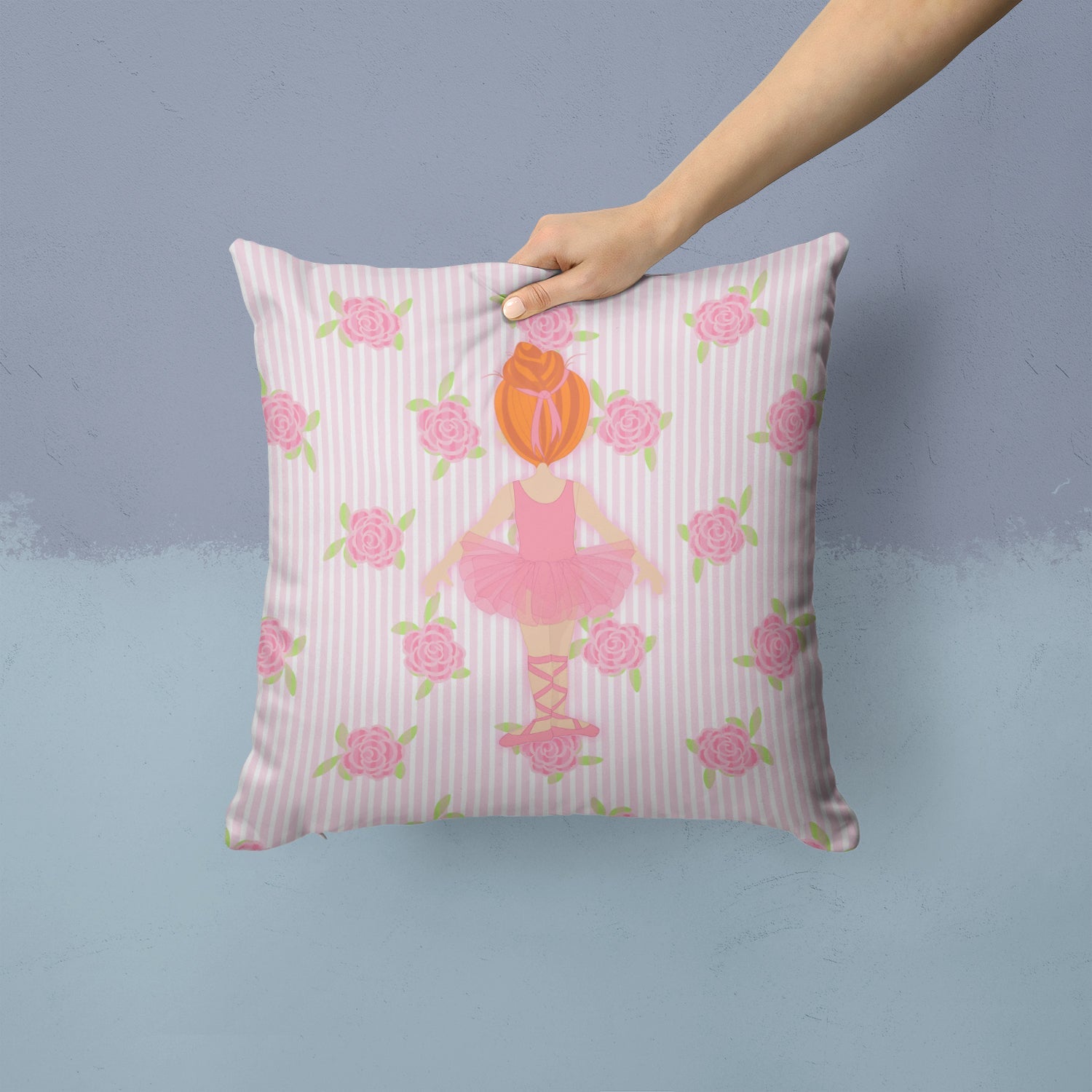 Ballerina Red Head Back Pose Decorative Throw Pillow 14x14 Indoor Outdoor Accent Cushion, Fabric Cover with Insert for Sofa, Bed, Porch & Living Room