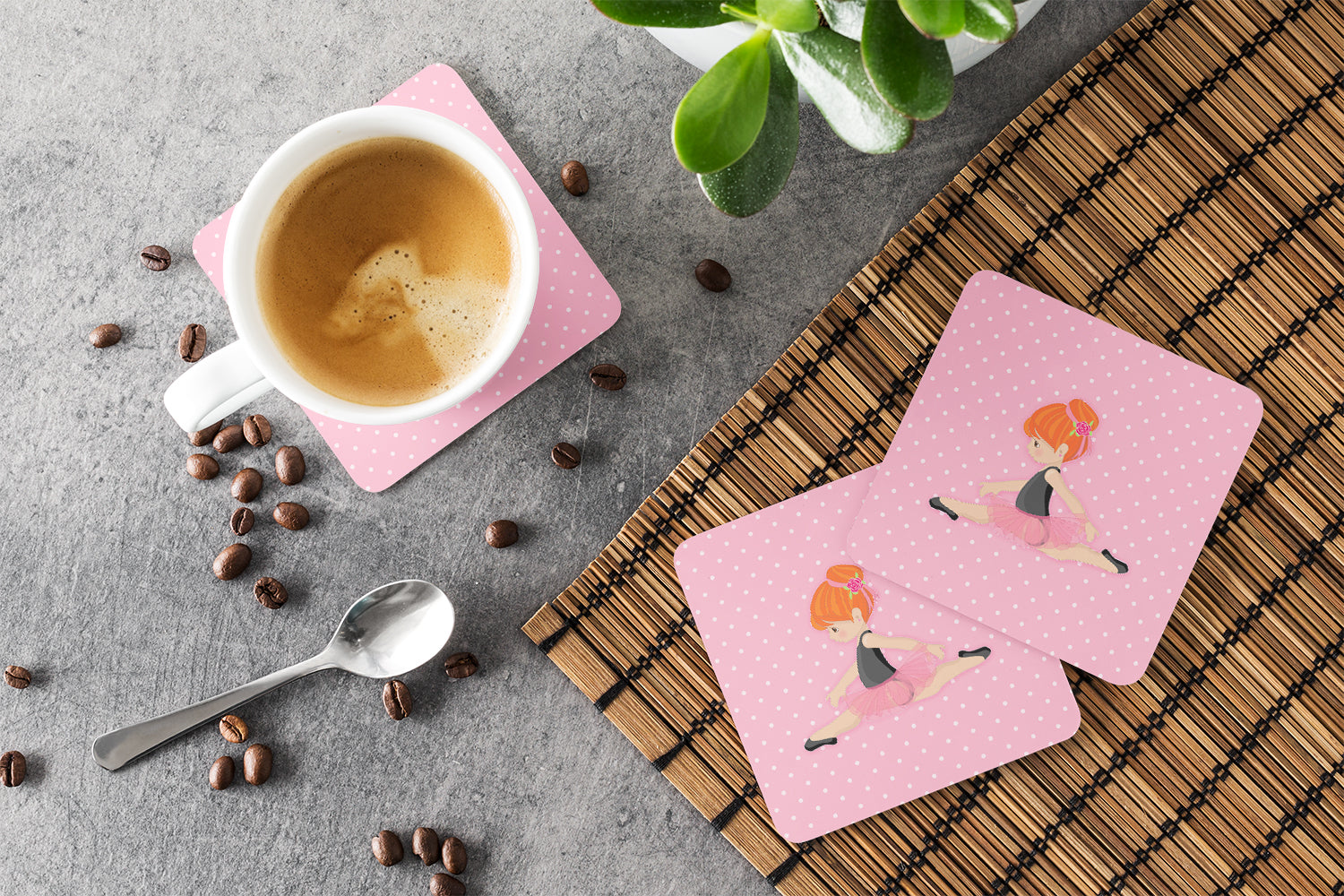Ballerina Red Head Jete Foam Coasters Set of 4 Cup Coasters for Indoor Outdoor, Tabletop Protection, Anti Slip, Mouse pad Material
