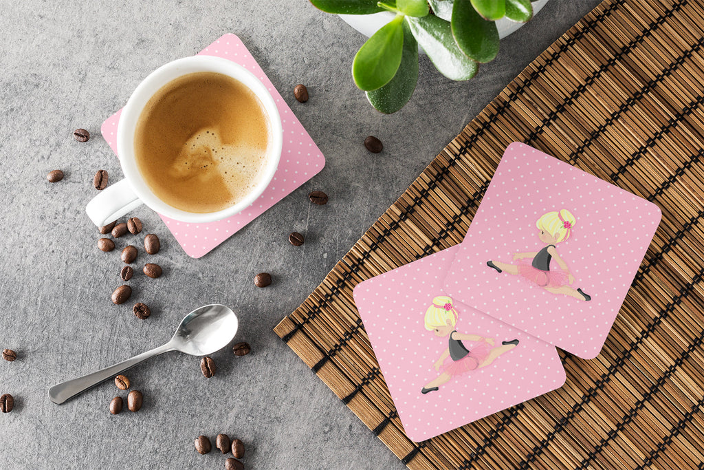 Ballerina Blonde Jete Foam Coasters Set of 4 Cup Coasters for Indoor Outdoor, Tabletop Protection, Anti Slip, Mouse pad Material