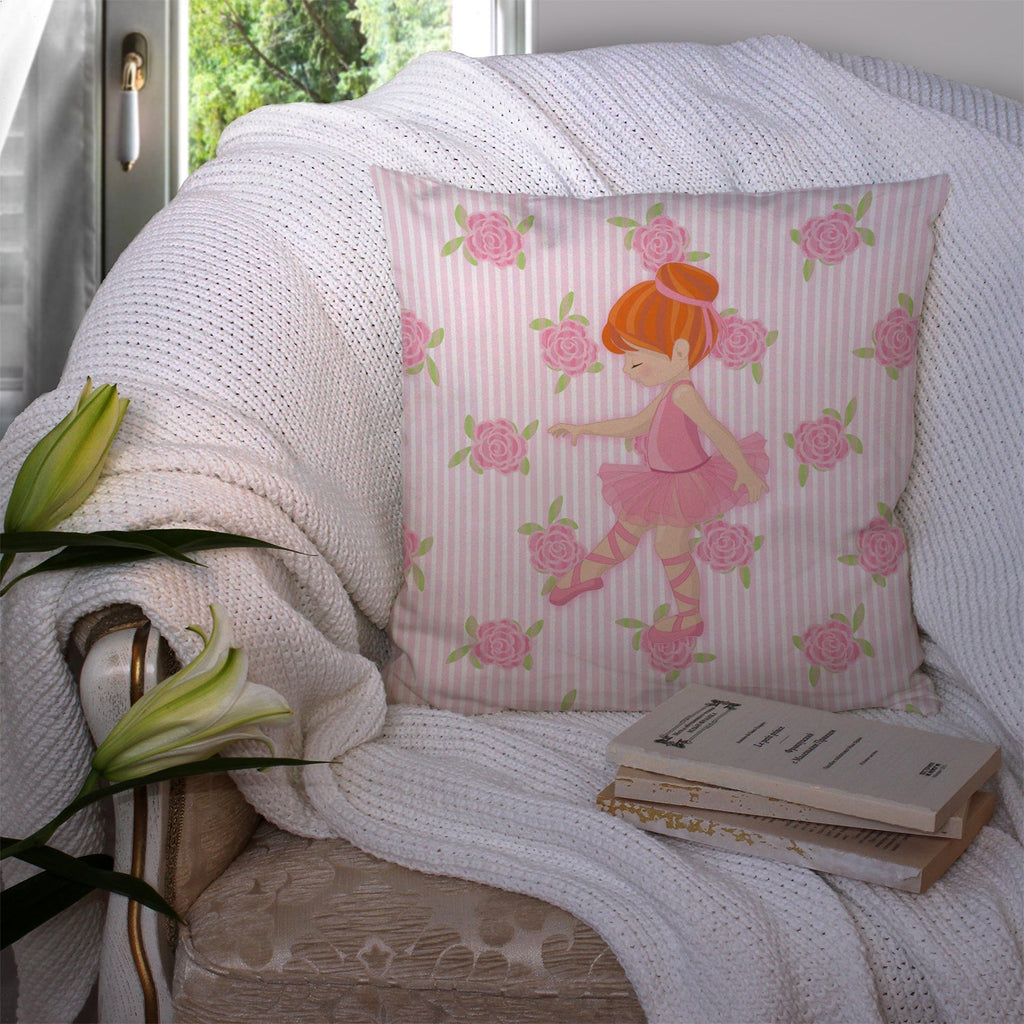 Ballerina Red Head Point Decorative Throw Pillow 14x14 Indoor Outdoor Accent Cushion, Fabric Cover with Insert for Sofa, Bed, Porch & Living Room