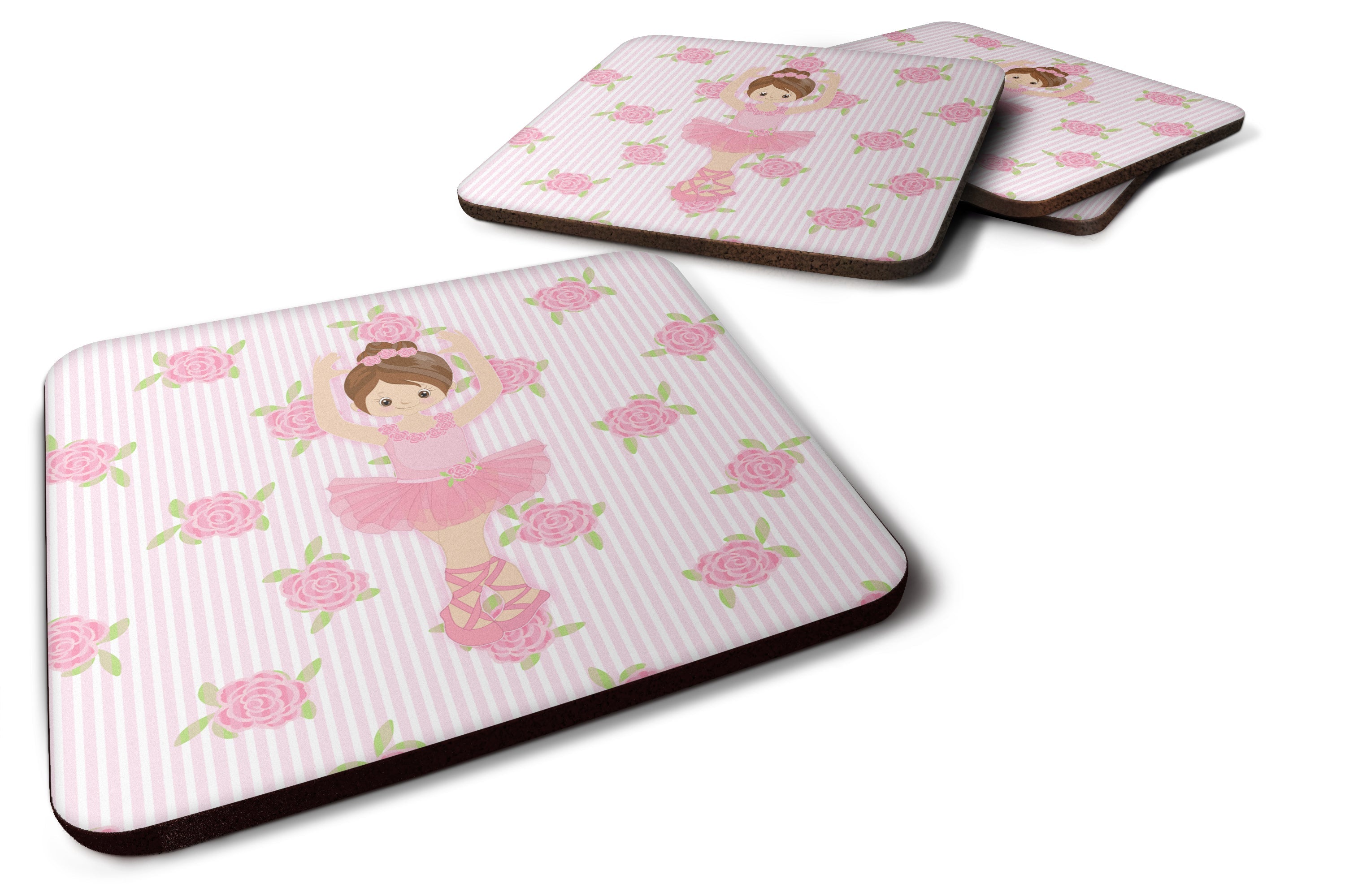 Ballerina Brunette Front Pose Foam Coasters Set of 4 Cup Coasters for Indoor Outdoor, Tabletop Protection, Anti Slip, Mouse pad Material