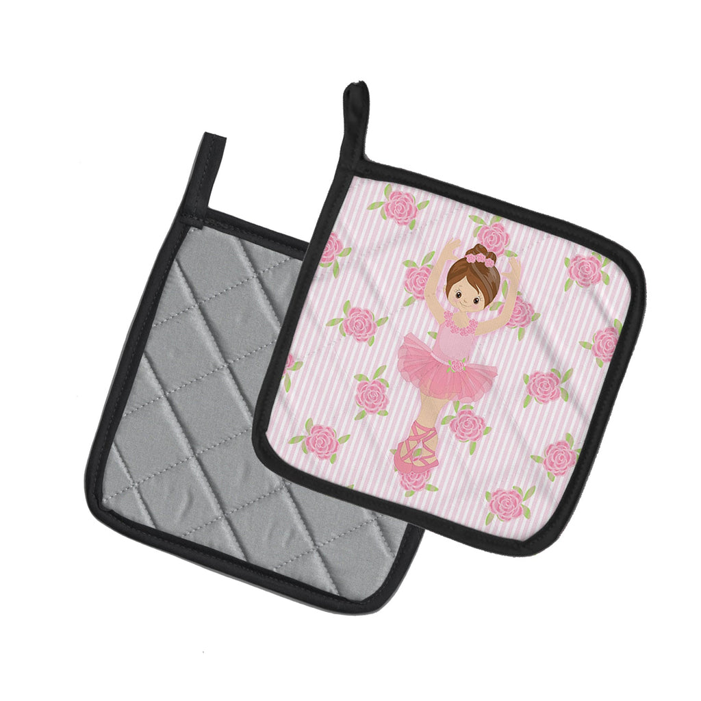 Ballerina Brunette Front Pose Pot Holder Set of 2 Heat Resistant Quilted Hot Pads 7.5 x 7.5 Inch, Insulated Kitchen Trivets for Cooking & Baking