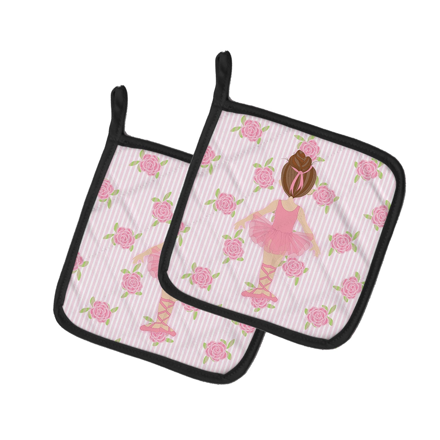 Ballerina Brunette Back Pose Pot Holder Set of 2 Heat Resistant Quilted Hot Pads 7.5 x 7.5 Inch, Insulated Kitchen Trivets for Cooking & Baking