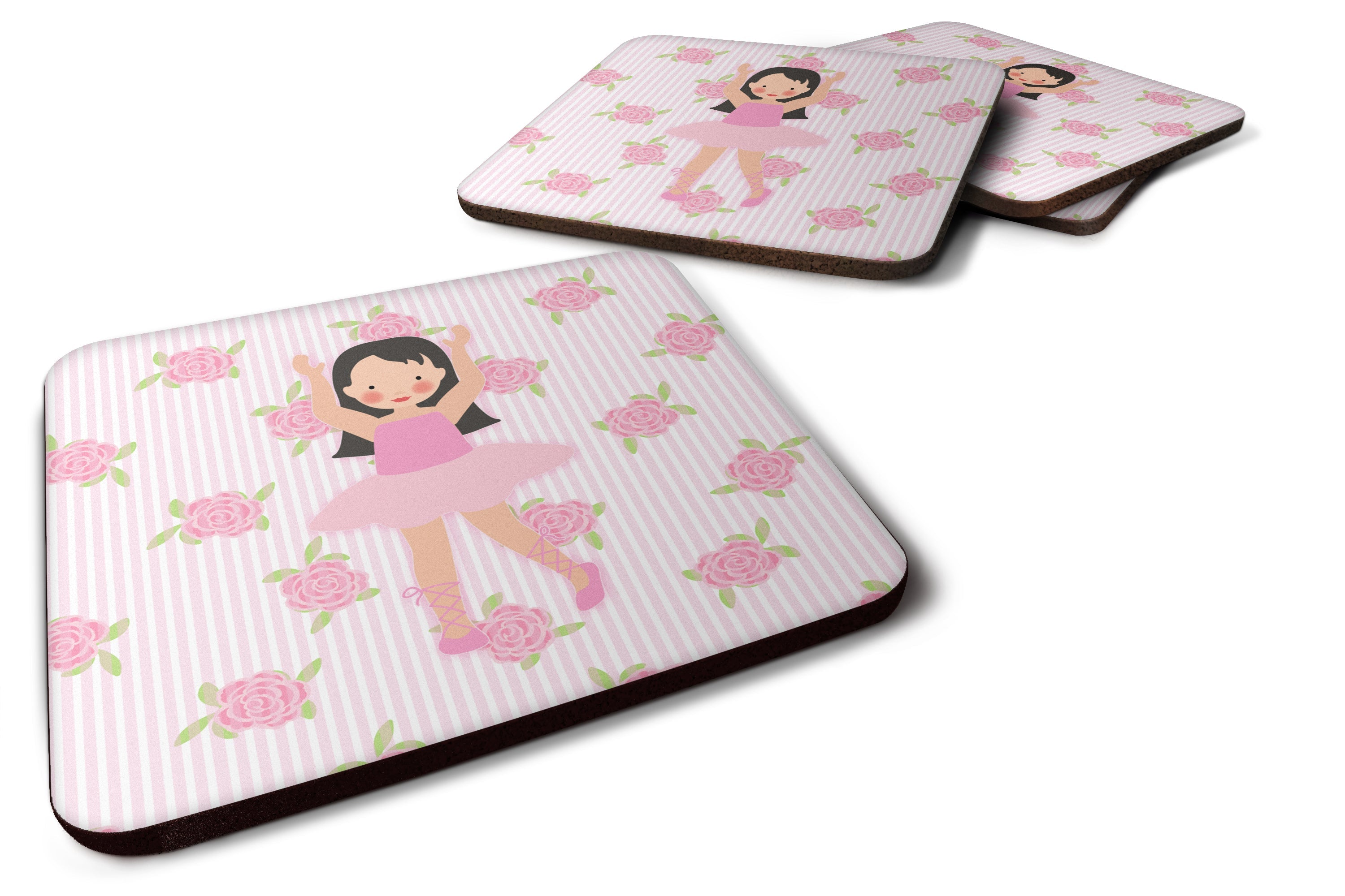 Ballerina Long Dark Hair Foam Coasters Set of 4 Cup Coasters for Indoor Outdoor, Tabletop Protection, Anti Slip, Mouse pad Material