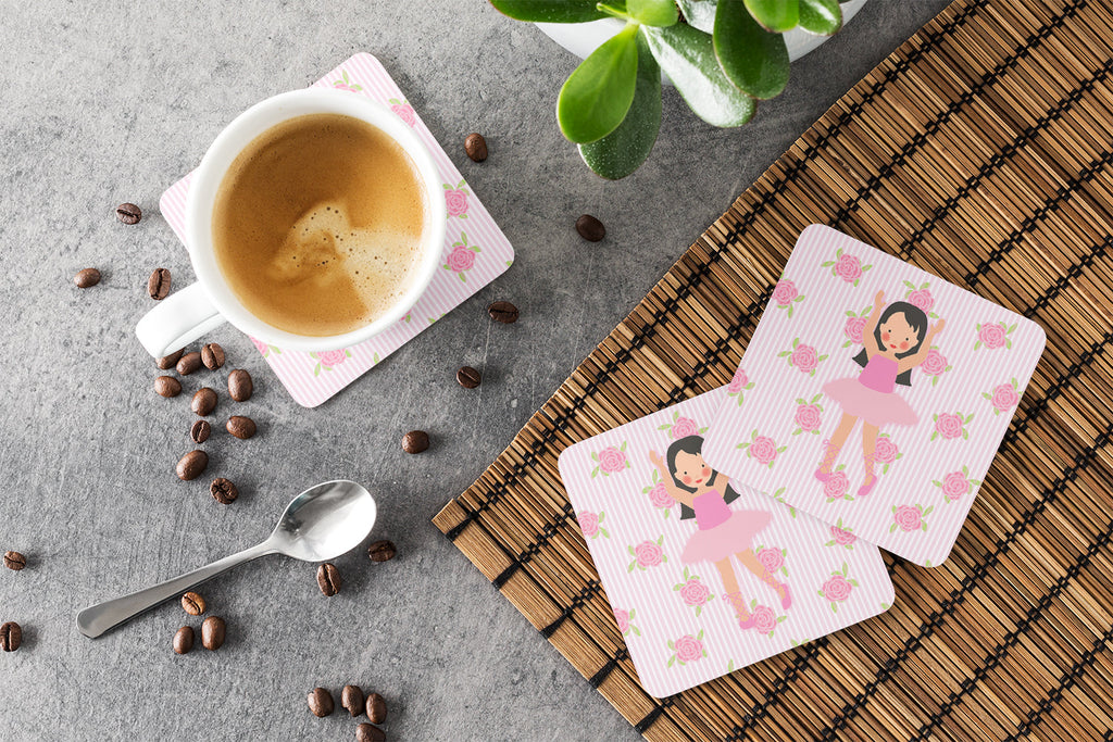 Ballerina Long Dark Hair Foam Coasters Set of 4 Cup Coasters for Indoor Outdoor, Tabletop Protection, Anti Slip, Mouse pad Material