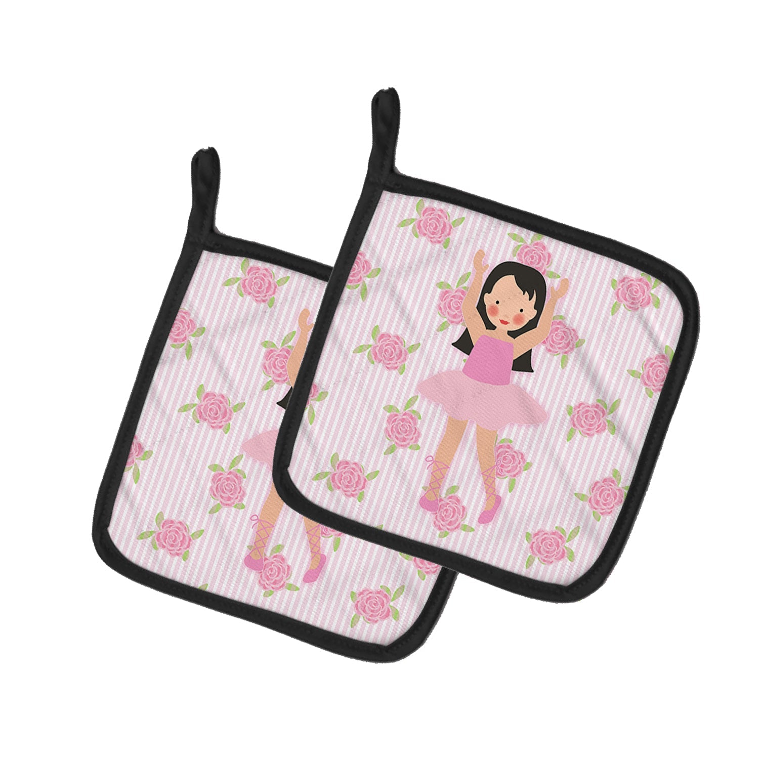 Ballerina Long Dark Hair Pot Holder Set of 2 Heat Resistant Quilted Hot Pads 7.5 x 7.5 Inch, Insulated Kitchen Trivets for Cooking & Baking