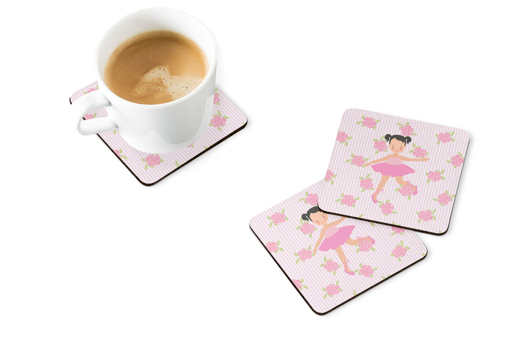 Ballerina Black Hair Ponytails Foam Coasters Set of 4 Cup Coasters for Indoor Outdoor, Tabletop Protection, Anti Slip, Mouse pad Material