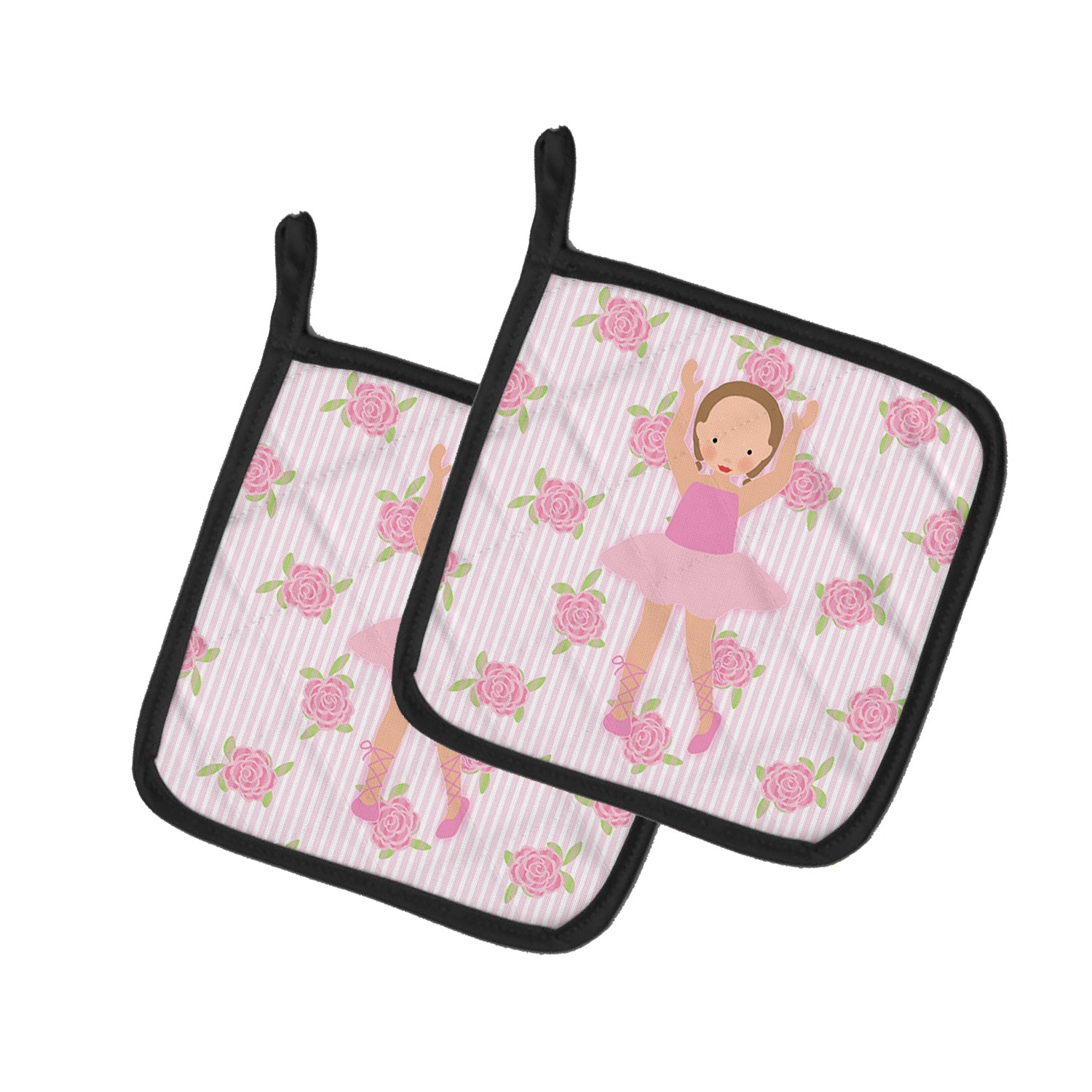 Ballerina Brown Hair Ponytails Pot Holder Set of 2 Heat Resistant Quilted Hot Pads 7.5 x 7.5 Inch, Insulated Kitchen Trivets for Cooking & Baking