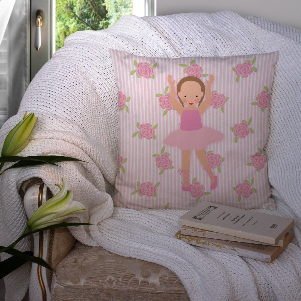 Ballerina Brown Hair Ponytails Decorative Throw Pillow 14x14 Indoor Outdoor Accent Cushion, Fabric Cover with Insert for Sofa, Bed, Porch & Living Room