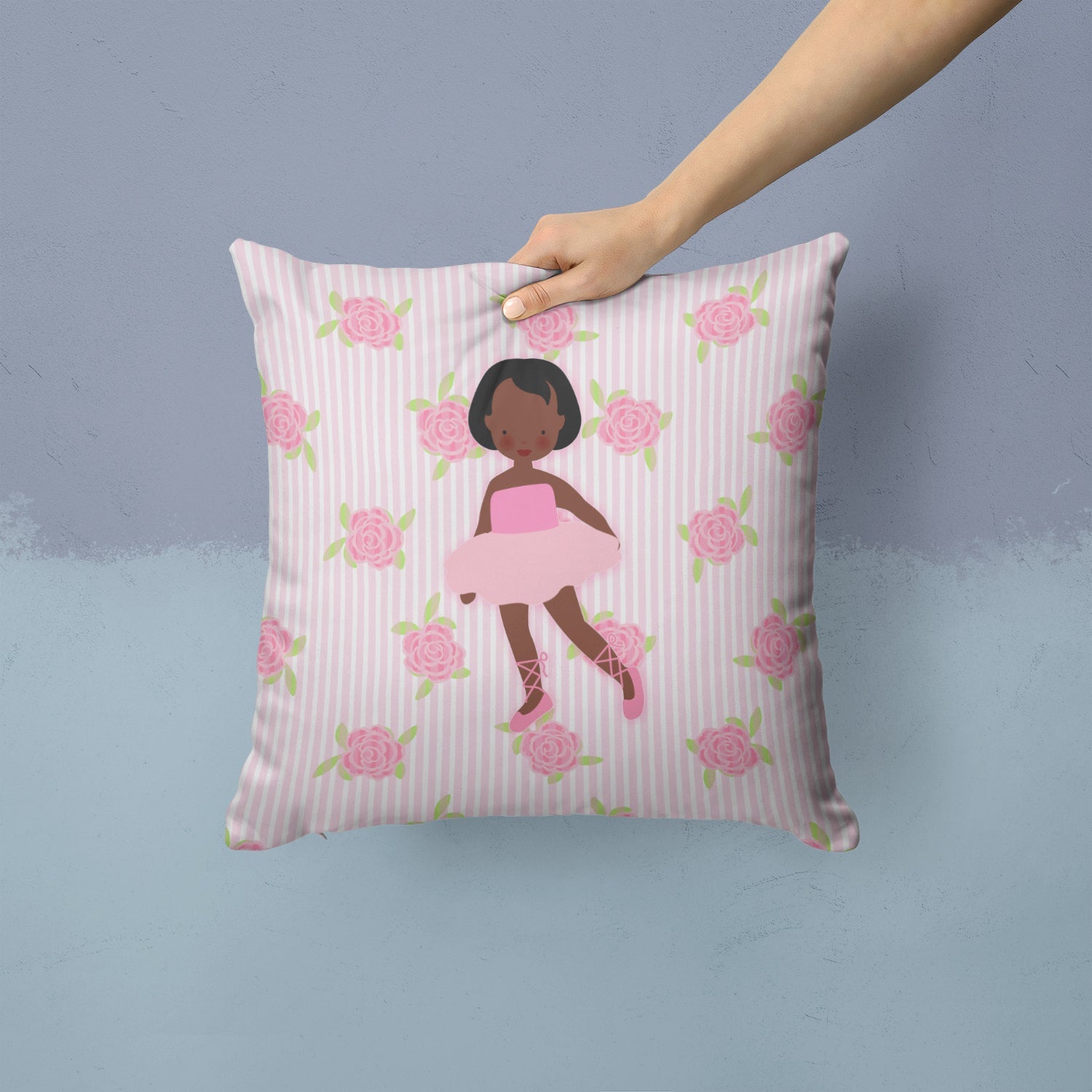 Ballerina African American Short Hair Decorative Throw Pillow 14x14 Indoor Outdoor Accent Cushion, Fabric Cover with Insert for Sofa, Bed, Porch & Living Room