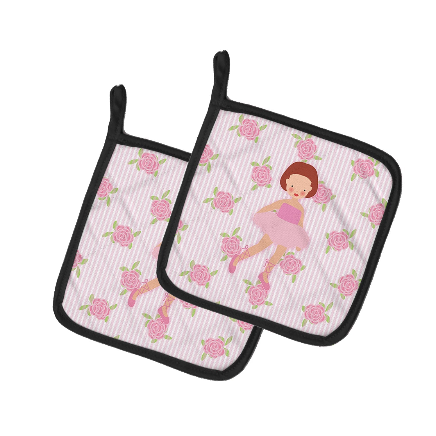 Ballerina Red Short Hair Pot Holder Set of 2 Heat Resistant Quilted Hot Pads 7.5 x 7.5 Inch, Insulated Kitchen Trivets for Cooking & Baking