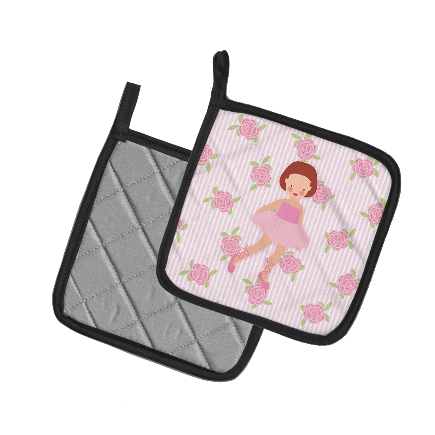 Ballerina Red Short Hair Pot Holder Set of 2 Heat Resistant Quilted Hot Pads 7.5 x 7.5 Inch, Insulated Kitchen Trivets for Cooking & Baking