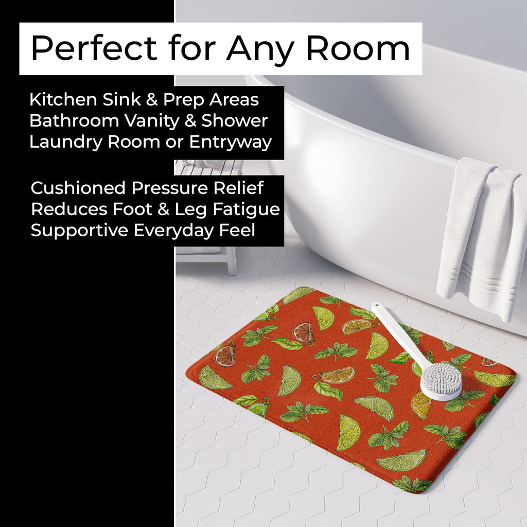 Lemons, Limes and Oranges Memory Foam Kitchen Mat Machine Washable Anti-Fatigue Cushion Comfort Bath or Kitchen Rug