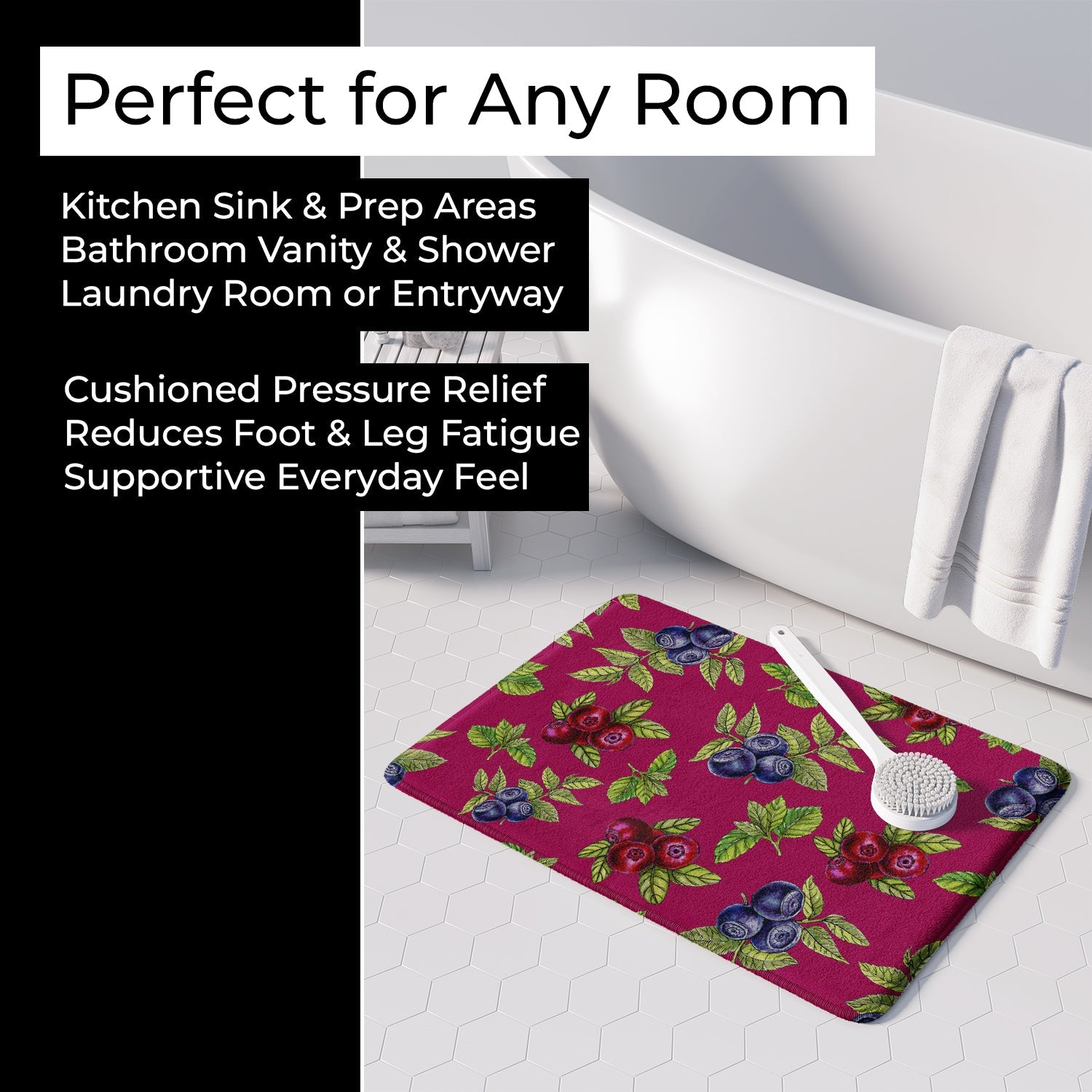Berries Memory Foam Kitchen Mat Machine Washable Anti-Fatigue Cushion Comfort Bath or Kitchen Rug