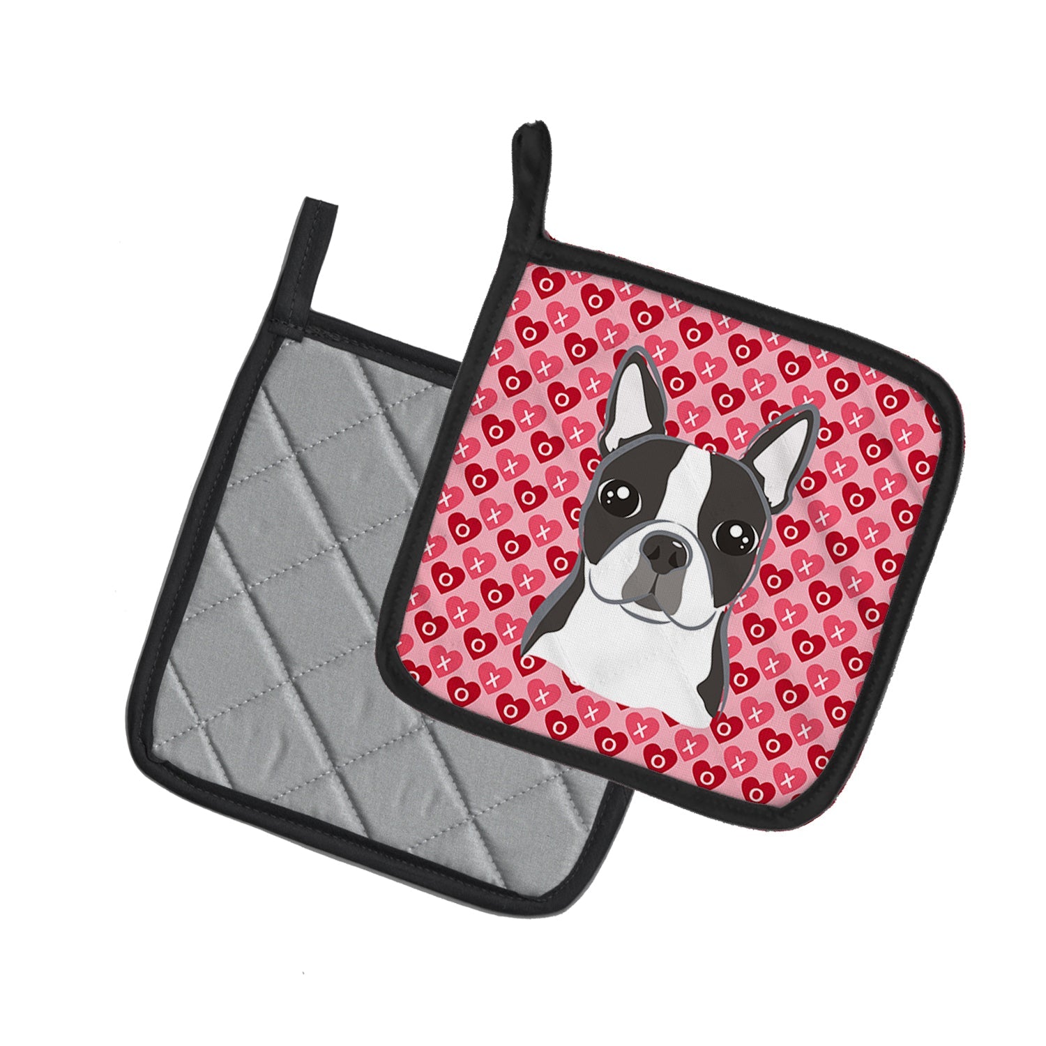 Boston Terrier Pot Holder Set of 2 Heat Resistant Quilted Hot Pads 7.5 x 7.5 Inch, Insulated Kitchen Trivets for Cooking & Baking