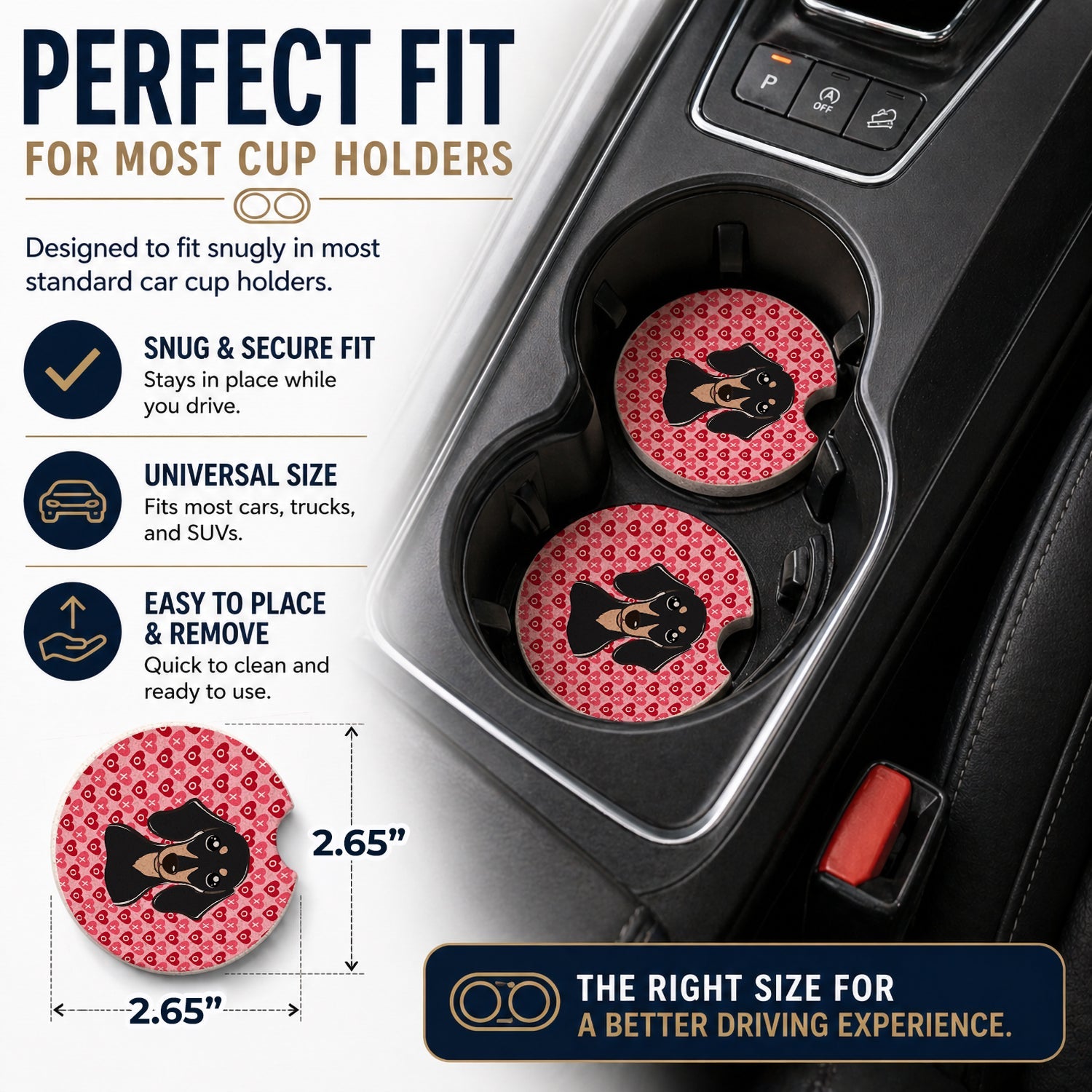 Smooth Black and Tan Dachshund Set of 2 Cup Holder Car Coasters Absorbent Round Sandstone Coasters Gifts for Men or Women, 2.5, Multicolor