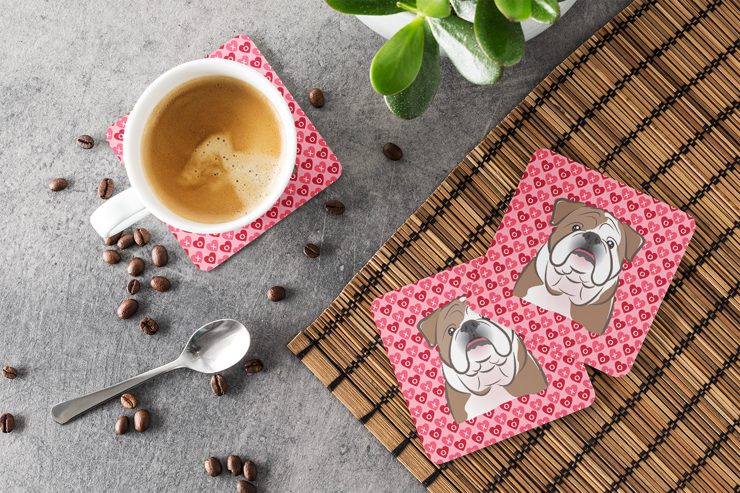 English Bulldog  Foam Coasters Set of 4 Cup Coasters for Indoor Outdoor, Tabletop Protection, Anti Slip, Mouse pad Material