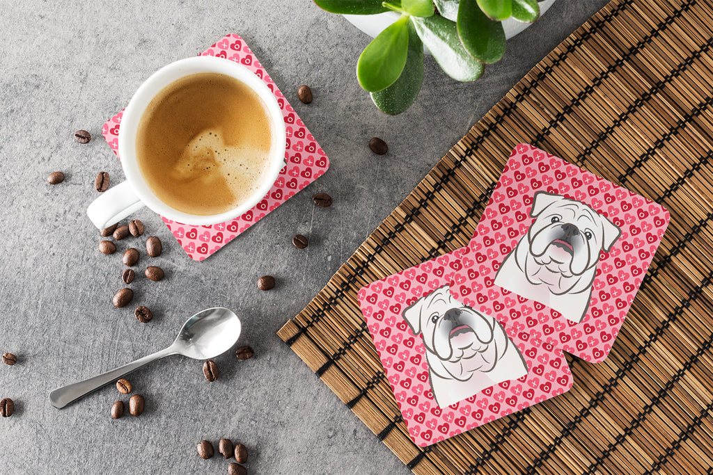 White English Bulldog  Foam Coasters Set of 4 Cup Coasters for Indoor Outdoor, Tabletop Protection, Anti Slip, Mouse pad Material