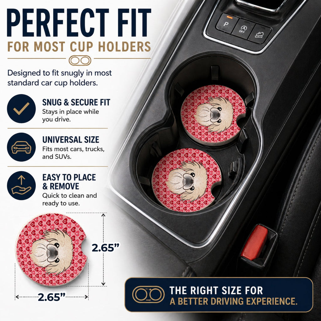 Pekingese Set of 2 Cup Holder Car Coasters Absorbent Round Sandstone Coasters Gifts for Men or Women, 2.5, Multicolor