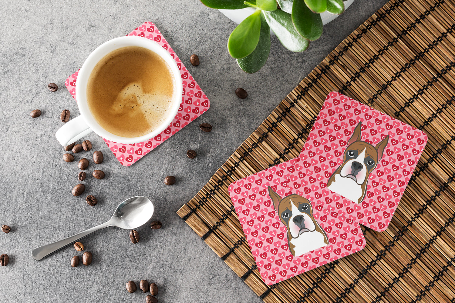 Boxer Foam Coasters Set of 4 Cup Coasters for Indoor Outdoor, Tabletop Protection, Anti Slip, Mouse pad Material