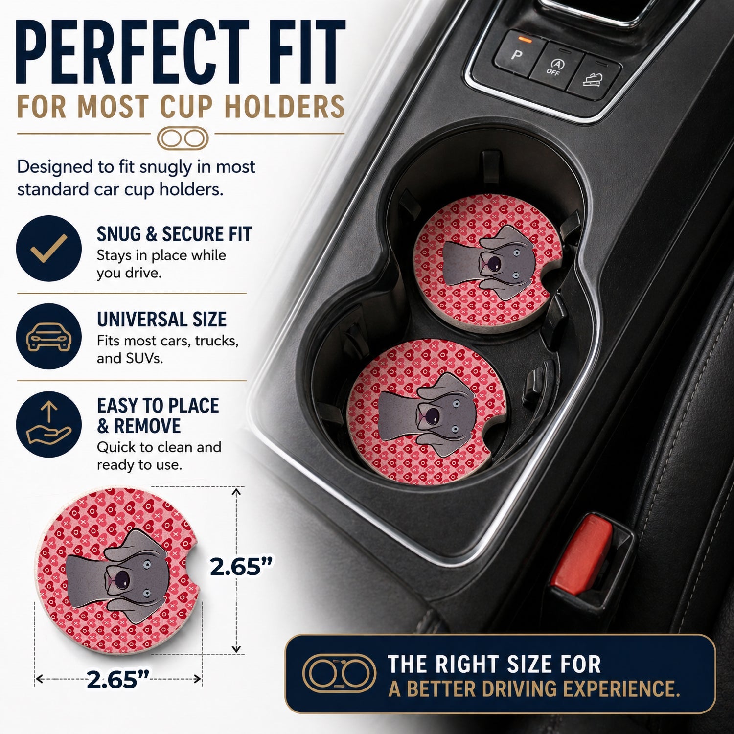 Weimaraner Set of 2 Cup Holder Car Coasters Absorbent Round Sandstone Coasters Gifts for Men or Women, 2.5, Multicolor
