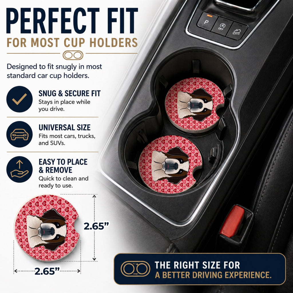 Saint Bernard Set of 2 Cup Holder Car Coasters Absorbent Round Sandstone Coasters Gifts for Men or Women, 2.5, Multicolor