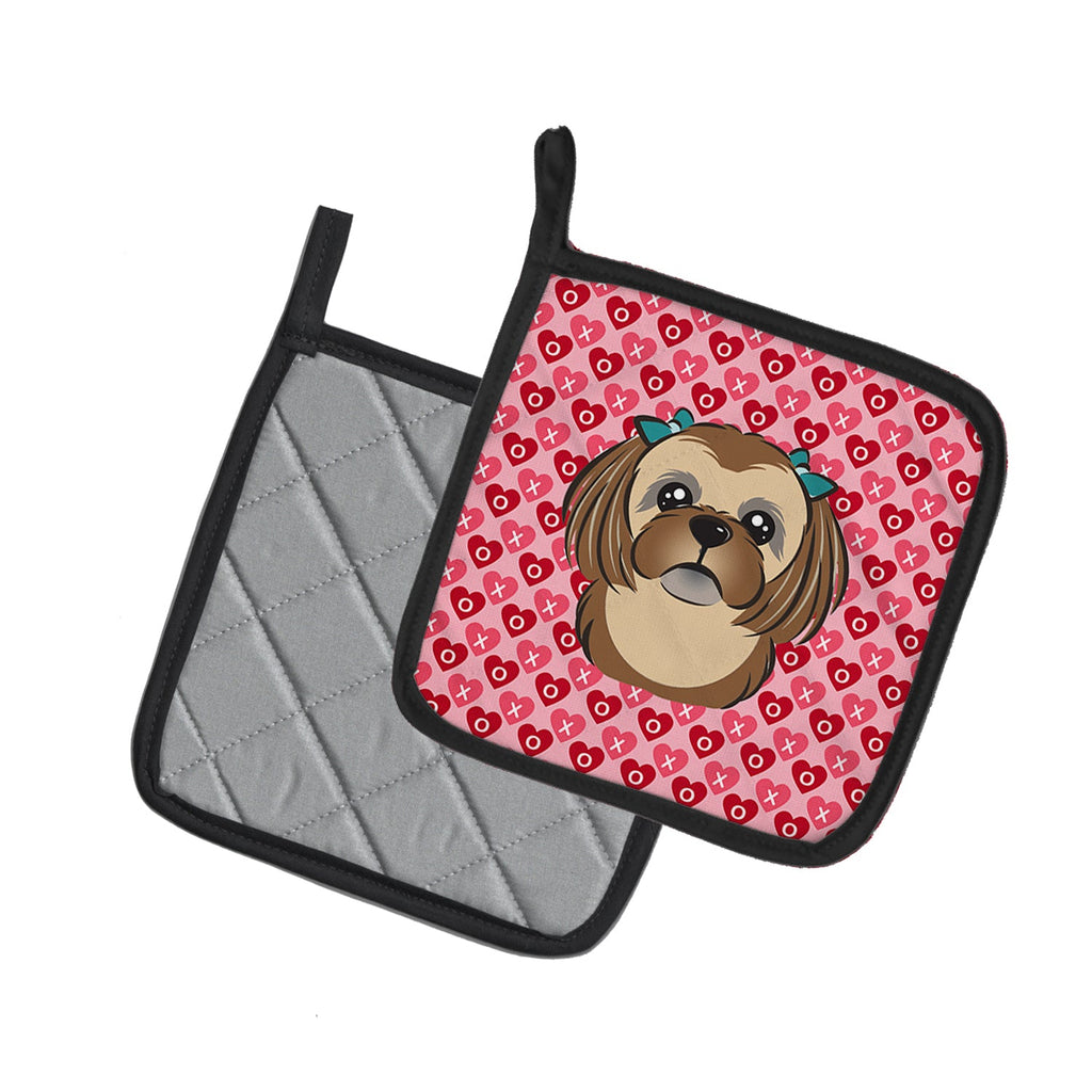 Chocolate Brown Shih Tzu Pot Holder Set of 2 Heat Resistant Quilted Hot Pads 7.5 x 7.5 Inch, Insulated Kitchen Trivets for Cooking & Baking