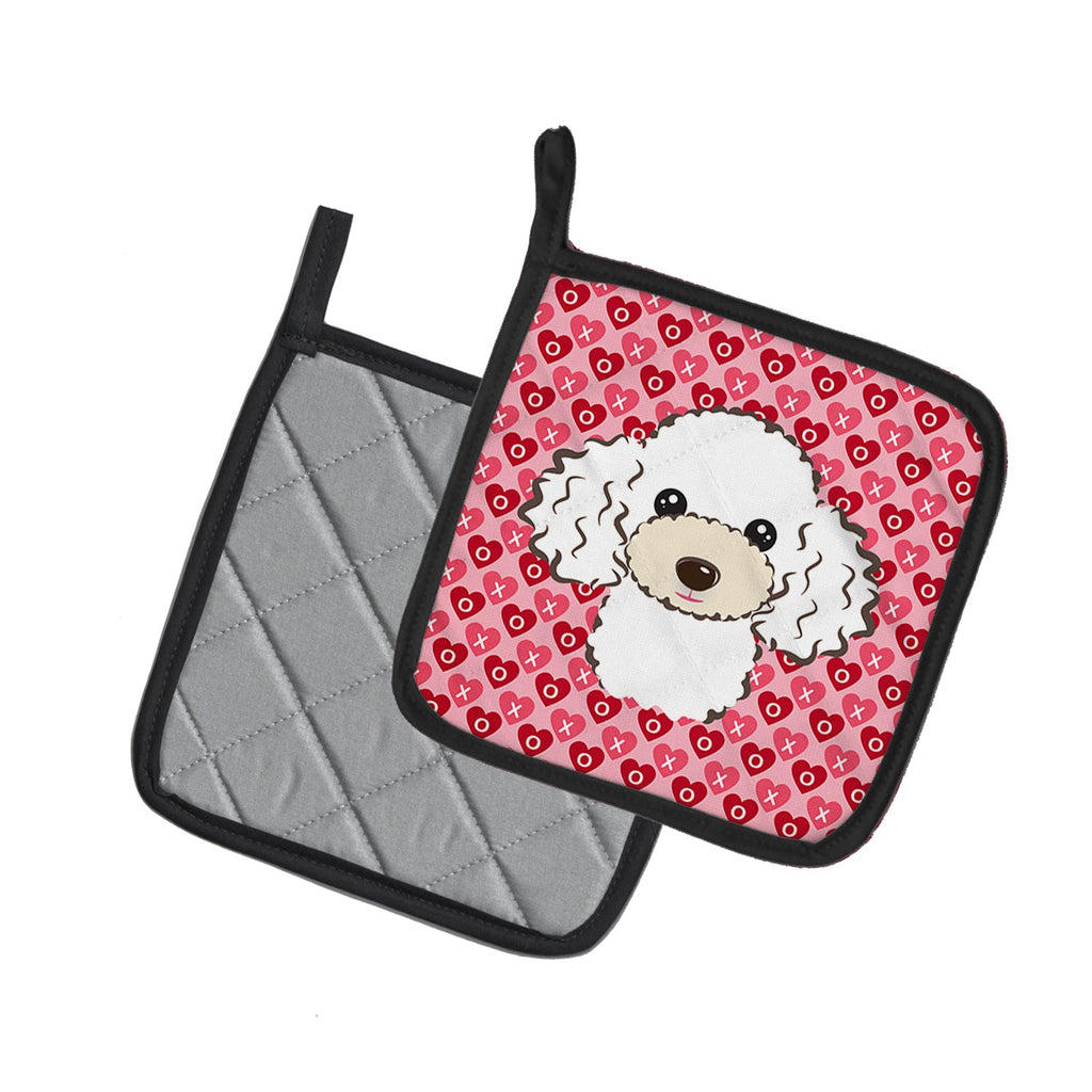 White Poodle Pot Holder Set of 2 Heat Resistant Quilted Hot Pads 7.5 x 7.5 Inch, Insulated Kitchen Trivets for Cooking & Baking