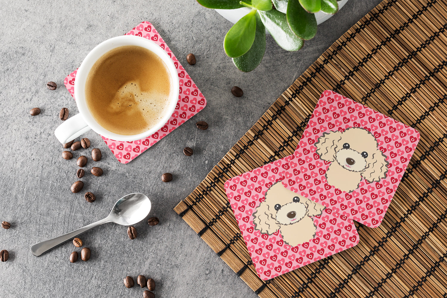 Buff Poodle Foam Coasters Set of 4 Cup Coasters for Indoor Outdoor, Tabletop Protection, Anti Slip, Mouse pad Material