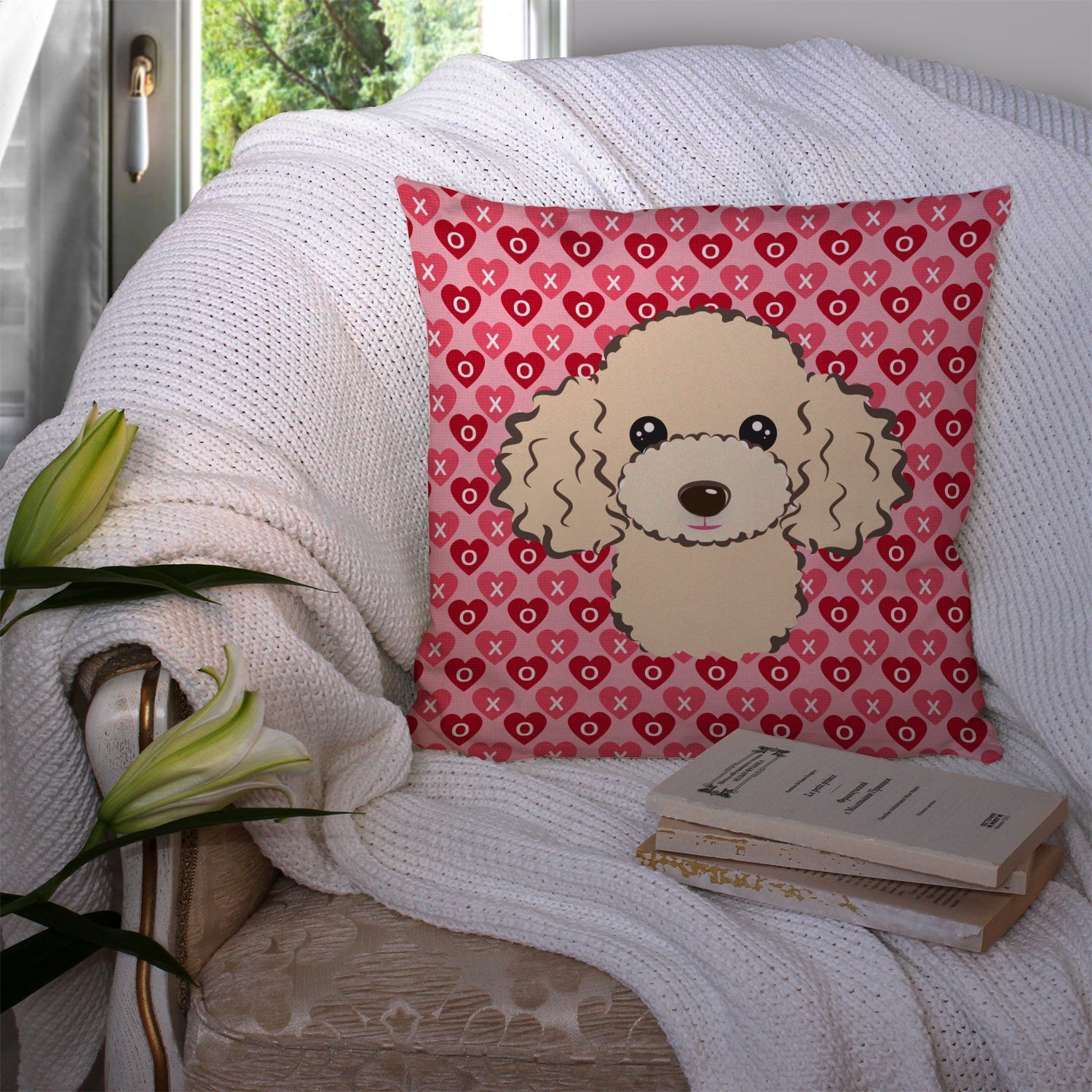 Buff Poodle Decorative Throw Pillow 14x14 Indoor Outdoor Accent Cushion, Fabric Cover with Insert for Sofa, Bed, Porch & Living Room