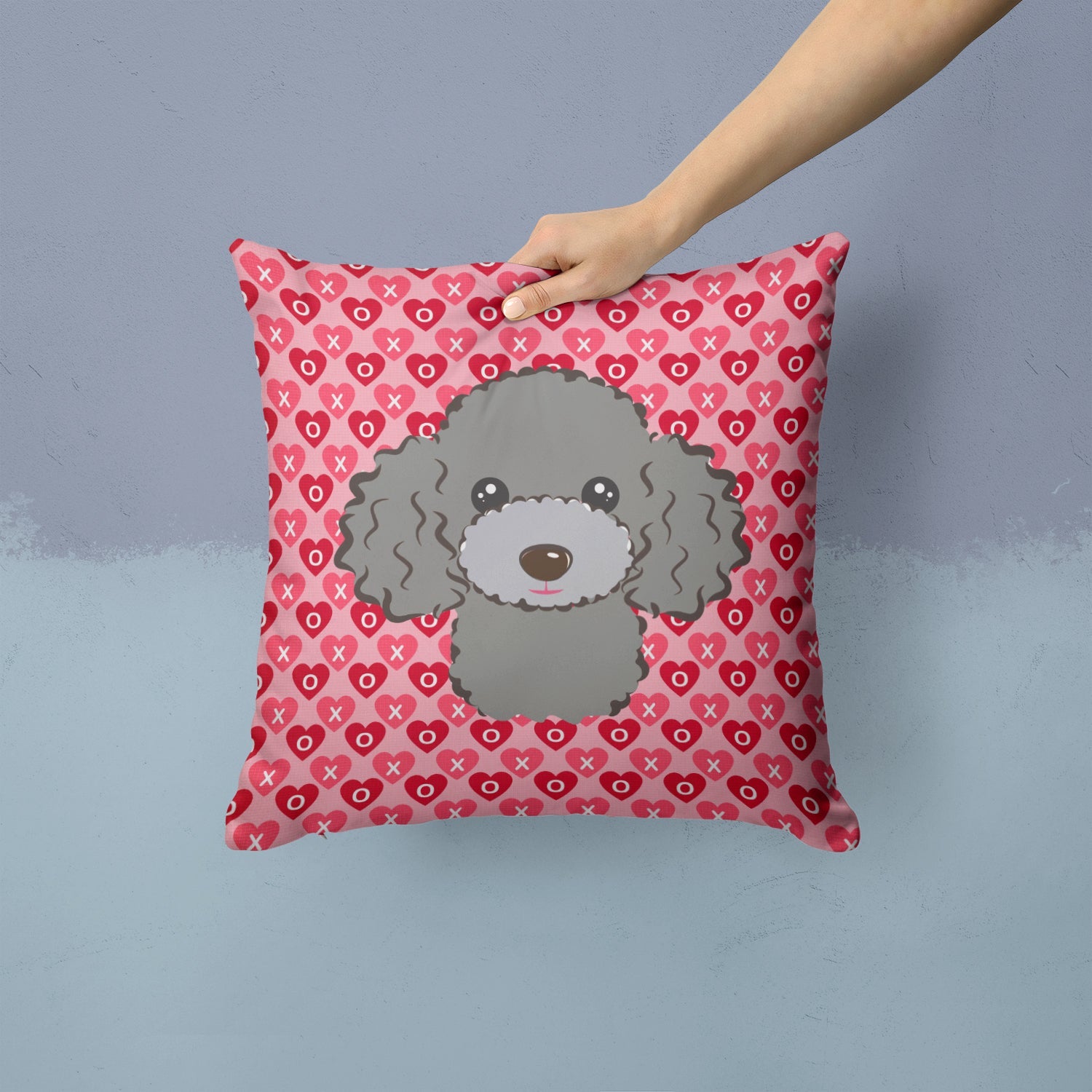 Silver Gray Poodle Decorative Throw Pillow 14x14 Indoor Outdoor Accent Cushion, Fabric Cover with Insert for Sofa, Bed, Porch & Living Room