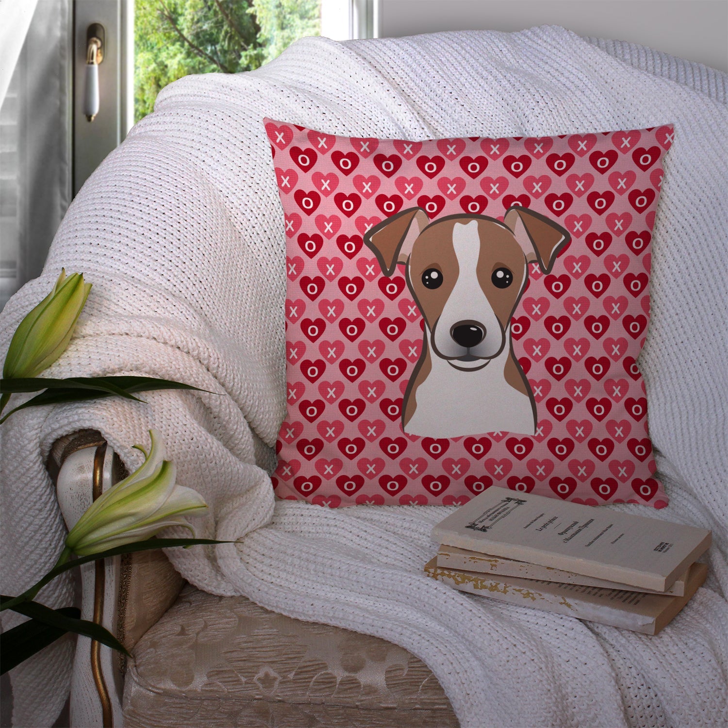 Jack Russell Terrier Decorative Throw Pillow 14x14 Indoor Outdoor Accent Cushion, Fabric Cover with Insert for Sofa, Bed, Porch & Living Room