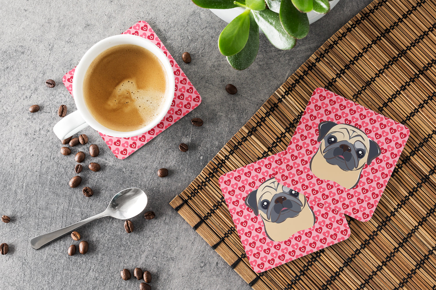 Fawn Pug Foam Coasters Set of 4 Cup Coasters for Indoor Outdoor, Tabletop Protection, Anti Slip, Mouse pad Material