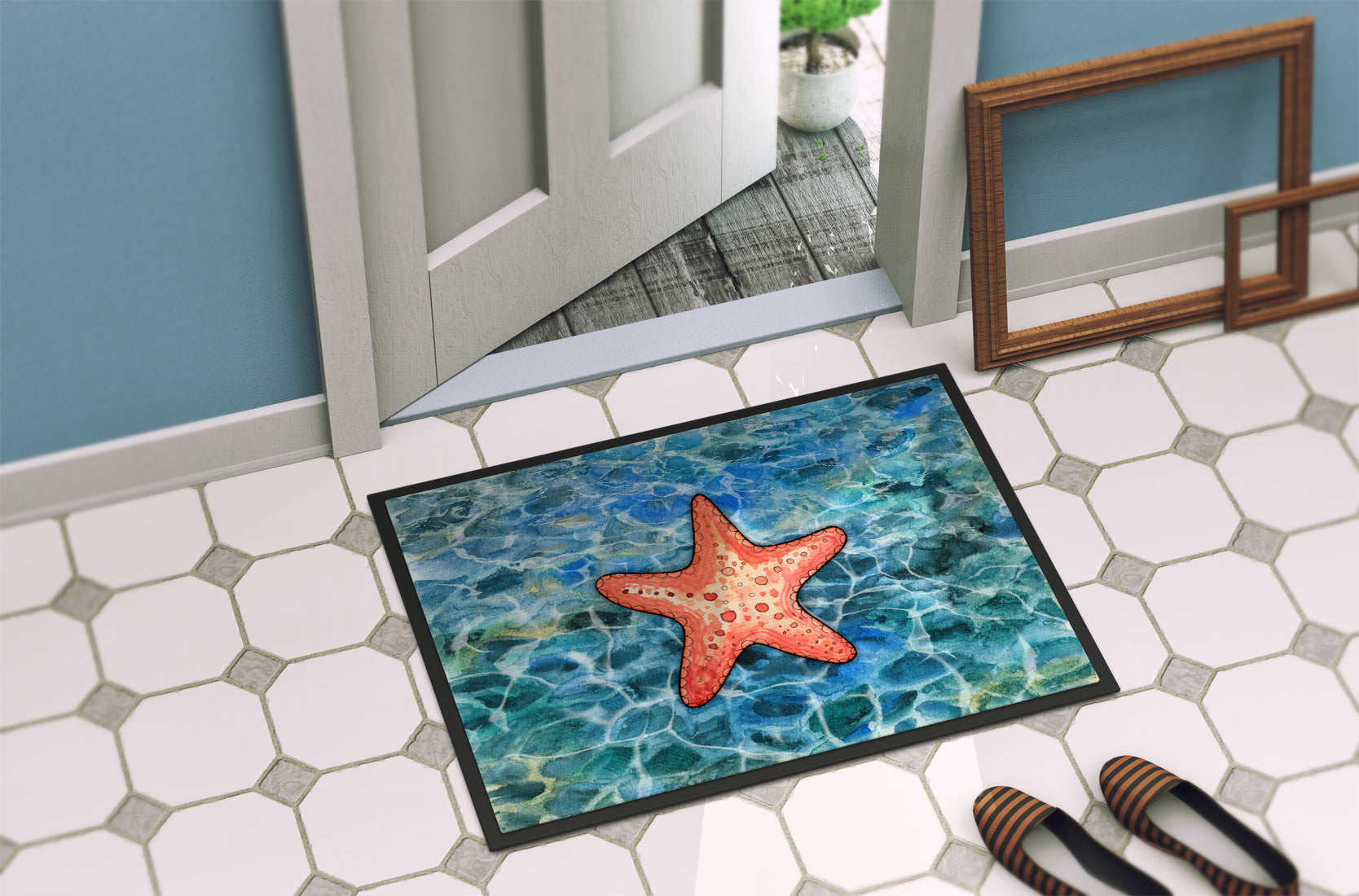 Starfish Doormat Indoor Outdoor 18H X 27W Front Door Mat Rugs for Entryway, Non Slip Washable