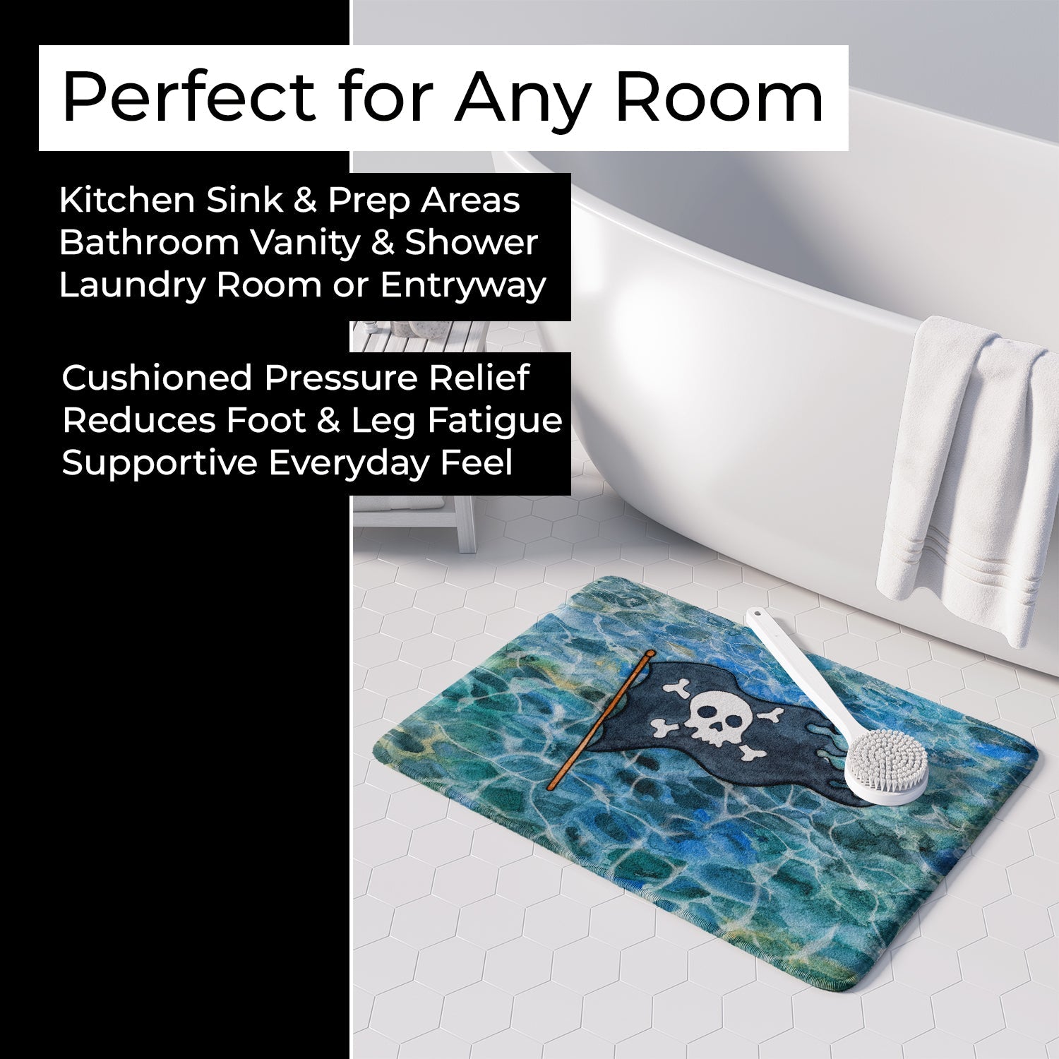 Pirate Flag Memory Foam Kitchen Mat Machine Washable Anti-Fatigue Cushion Comfort Bath or Kitchen Rug