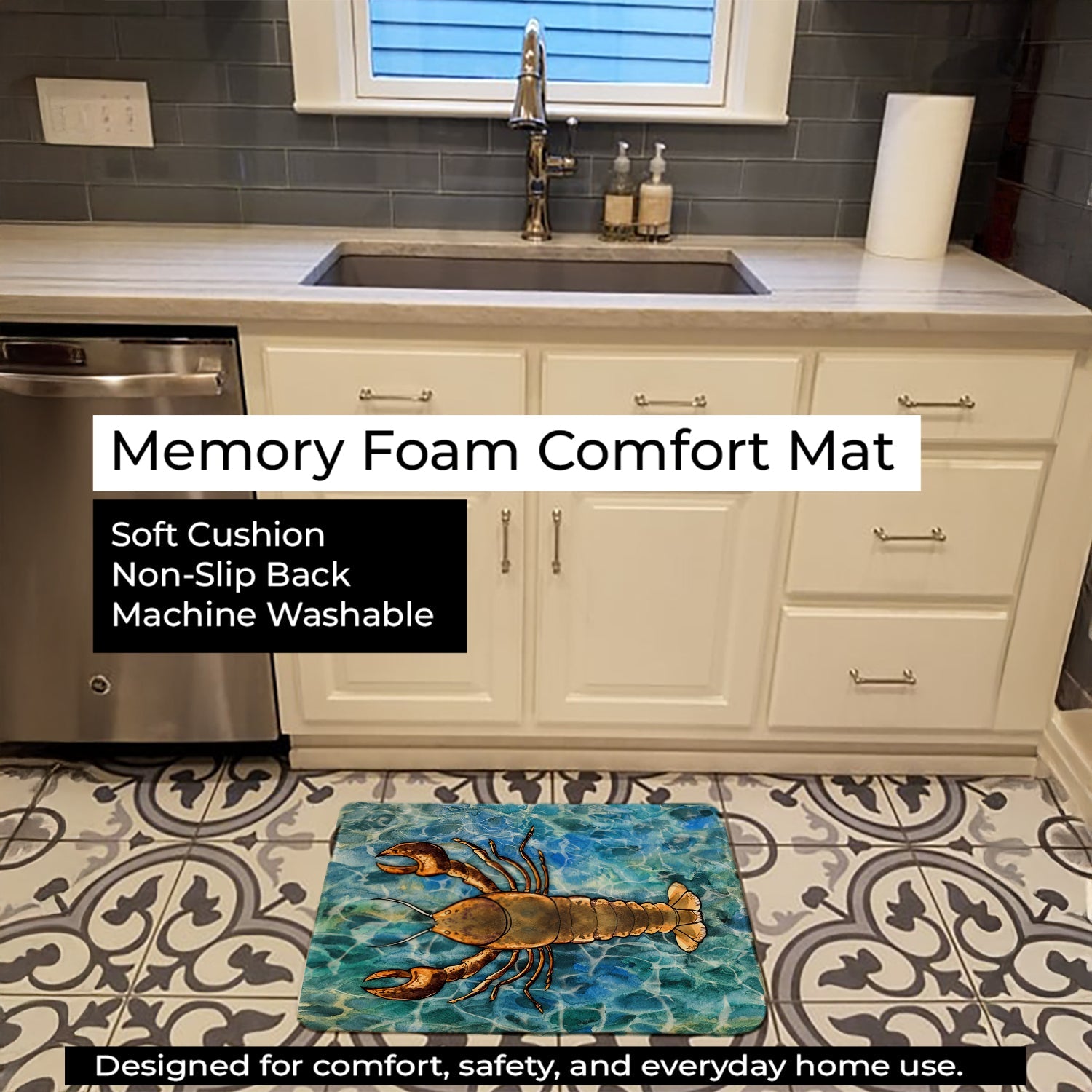 Lobster Memory Foam Kitchen Mat Machine Washable Anti-Fatigue Cushion Comfort Bath or Kitchen Rug
