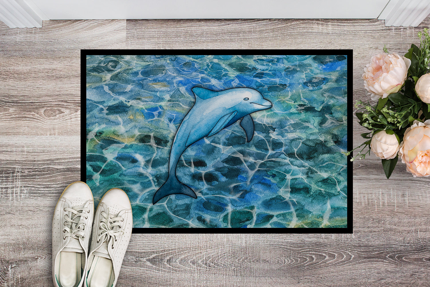 Dolphin Doormat Indoor Outdoor 18H X 27W Front Door Mat Rugs for Entryway, Non Slip Washable
