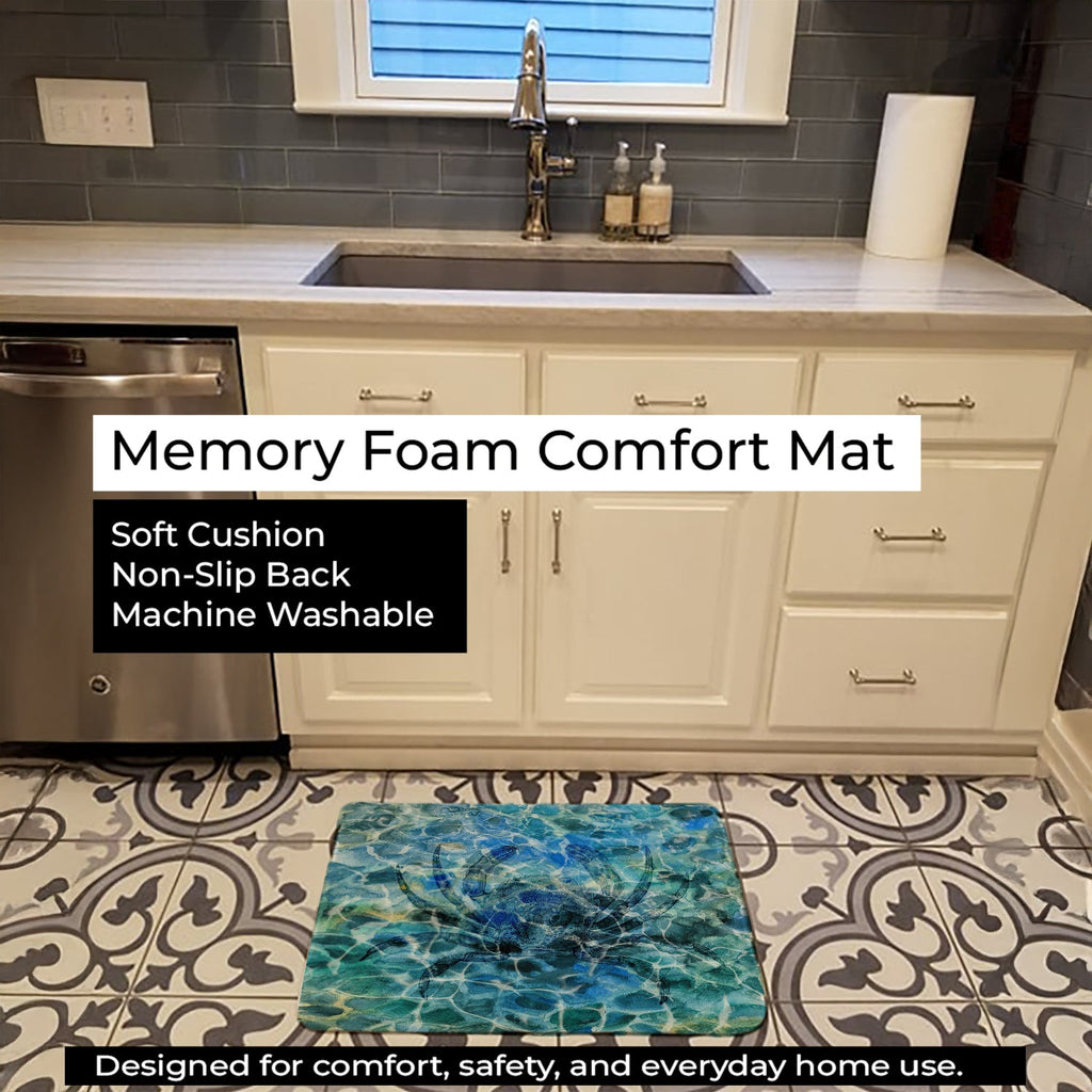Crab Under water Memory Foam Kitchen Mat Machine Washable Anti-Fatigue Cushion Comfort Bath or Kitchen Rug