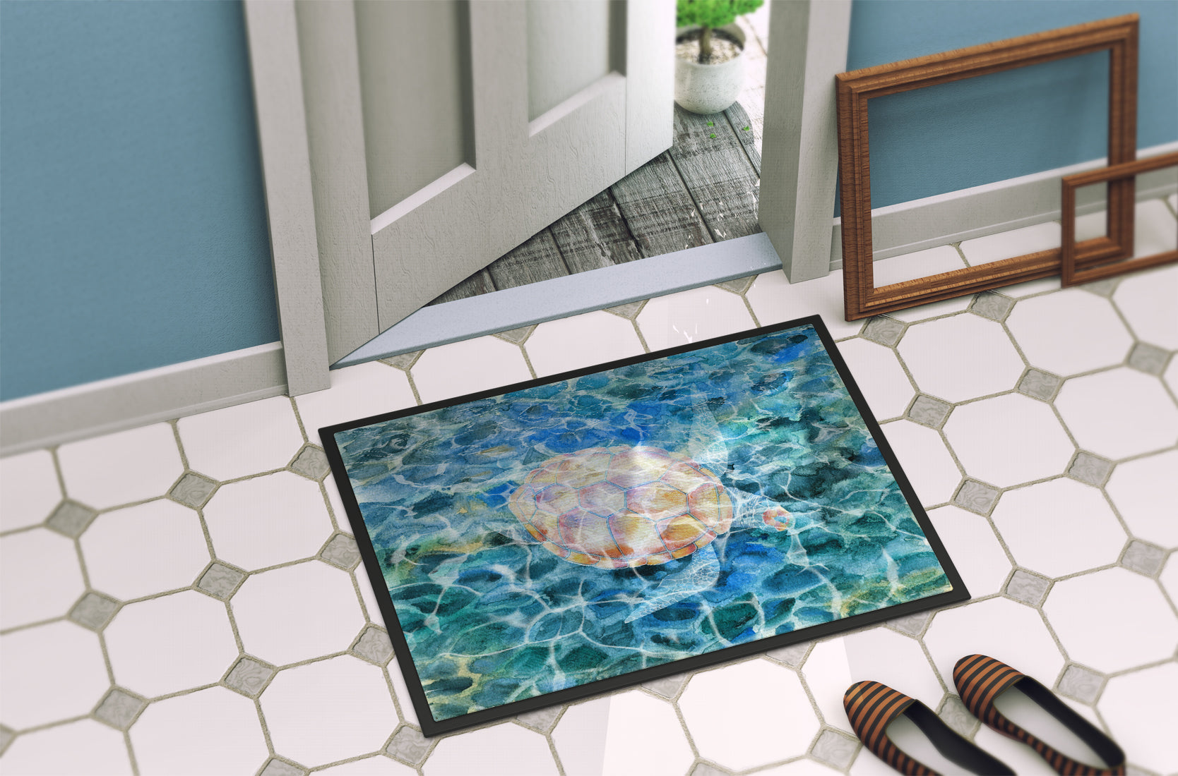 Sea Turtle Under water Doormat Indoor Outdoor 24H X 36W Front Door Mat Rugs for Entryway, Non Slip Washable Low Pile,