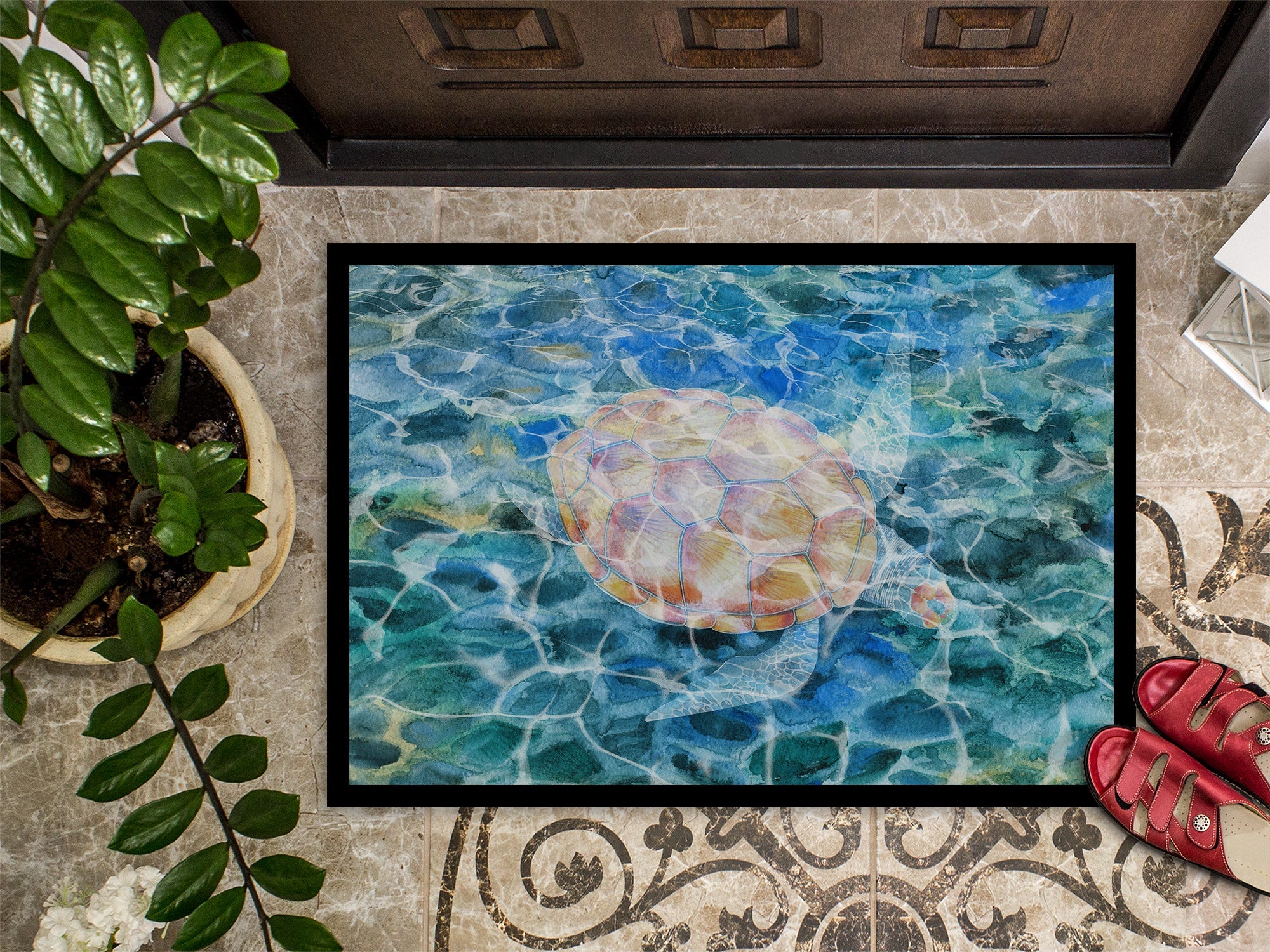 Sea Turtle Under water Doormat Indoor Outdoor 18H X 27W Front Door Mat Rugs for Entryway, Non Slip Washable