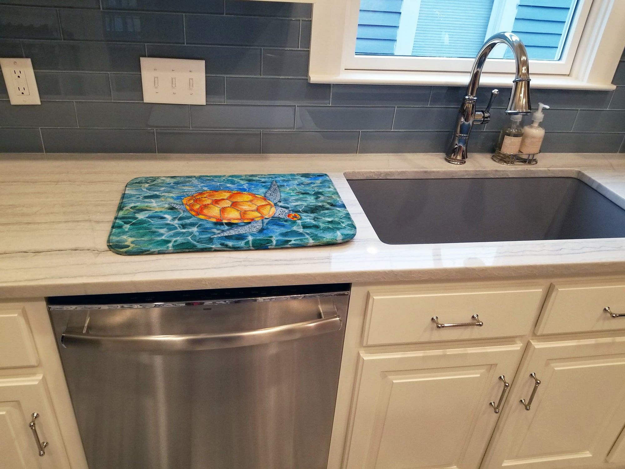 Sea Turtle Dish Drying Mat Absorbent Dish Drying Mat Pad for Kitchen Counter Dish Drainer Mat for Countertop, 14 x 21", Multicolor