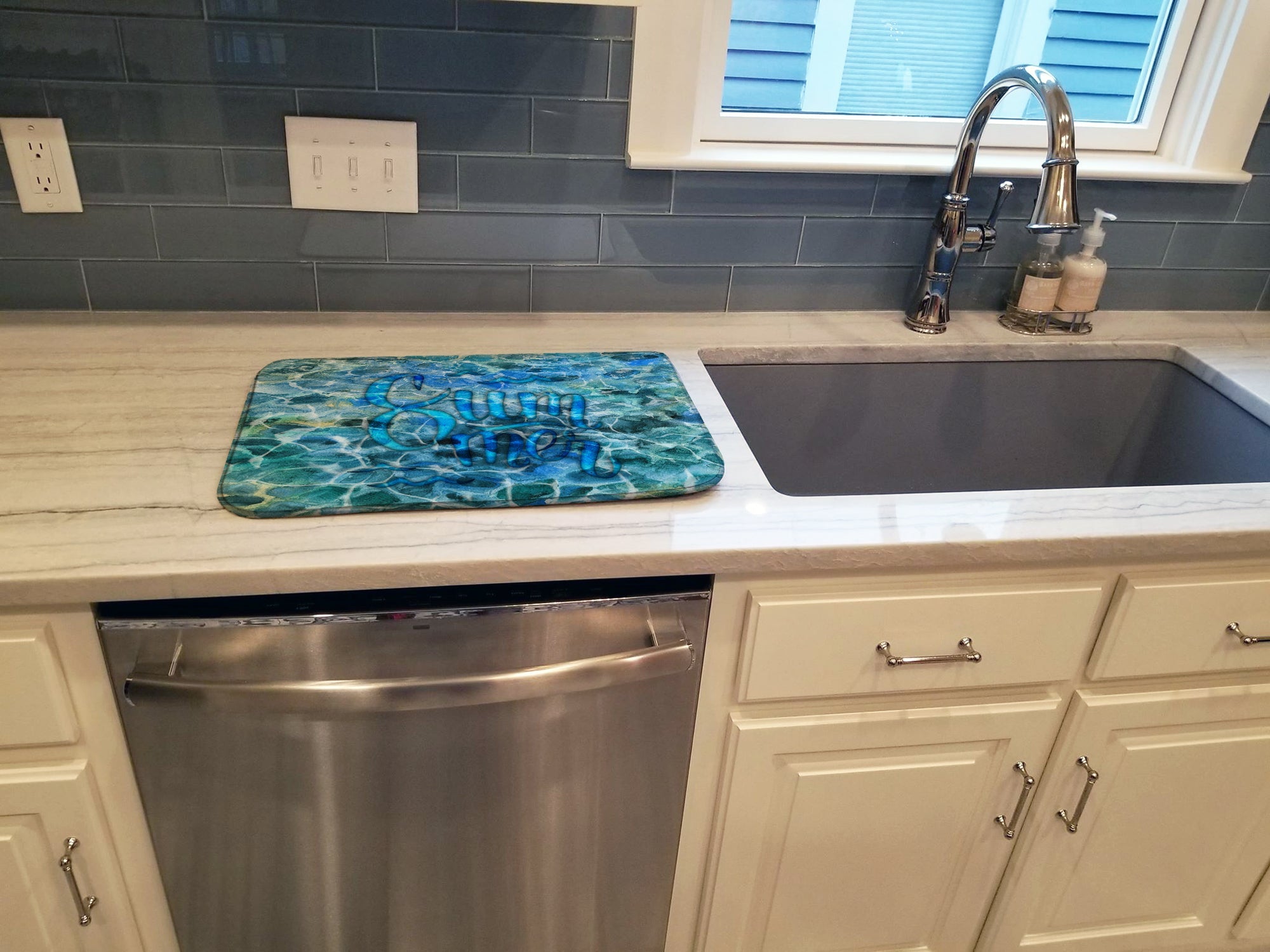 Summer Under Water Dish Drying Mat Absorbent Dish Drying Mat Pad for Kitchen Counter Dish Drainer Mat for Countertop, 14 x 21", Multicolor