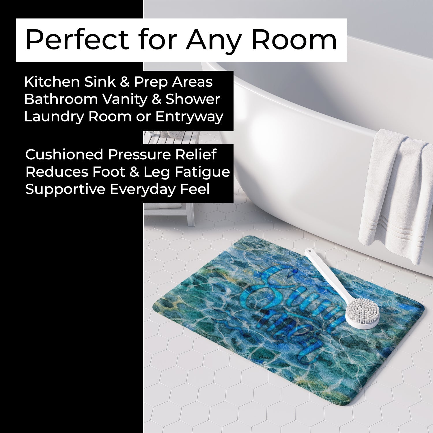 Summer Under Water Memory Foam Kitchen Mat Machine Washable Anti-Fatigue Cushion Comfort Bath or Kitchen Rug