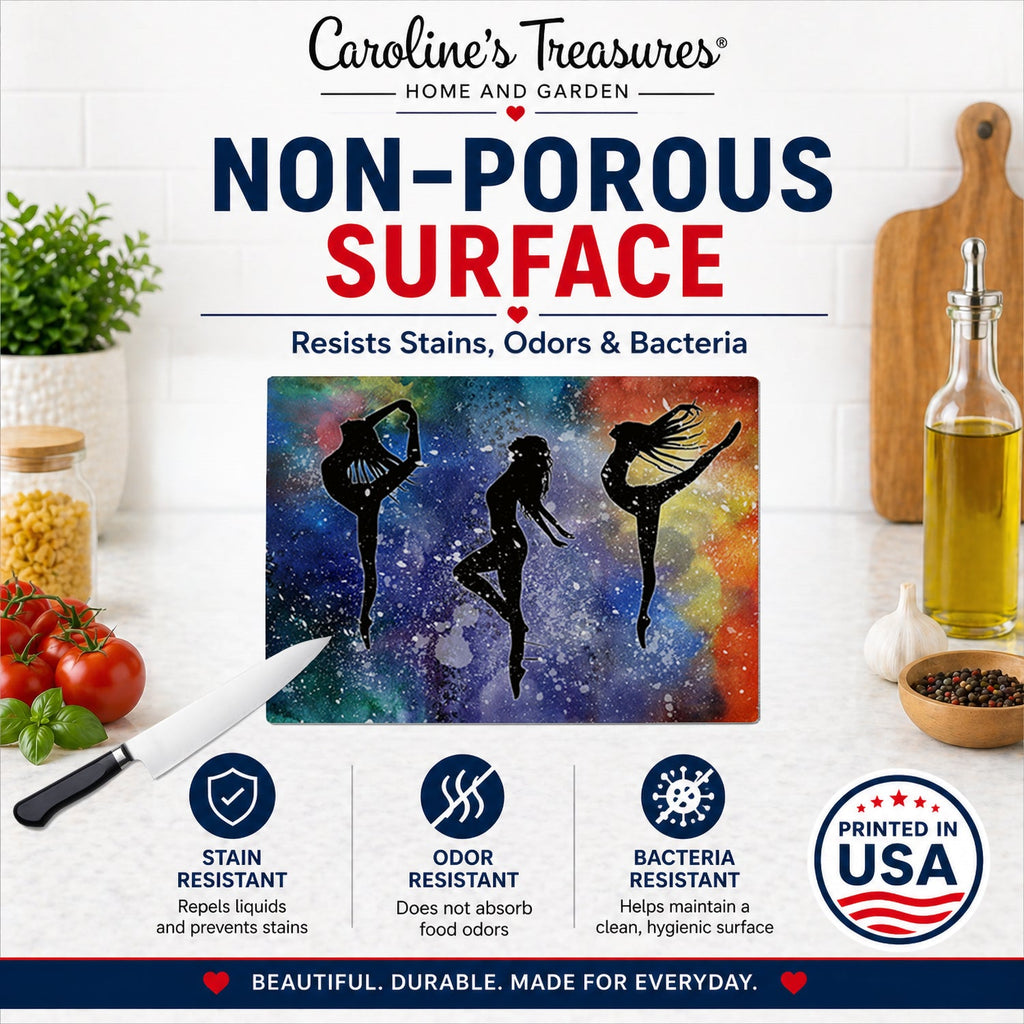 Dancers Cutting Board Tempered Glass Kitchen Cutting Surface, Heat Resistant Chopping, Non-Slip Feet, Food Prep & Serving