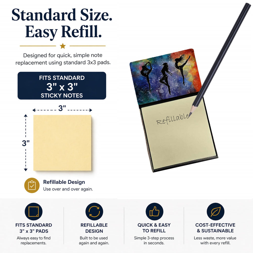 Dancers Watercolor Sticky Note Holder Refillable Dispenser Desk Accessory 3x3 Pad Gift