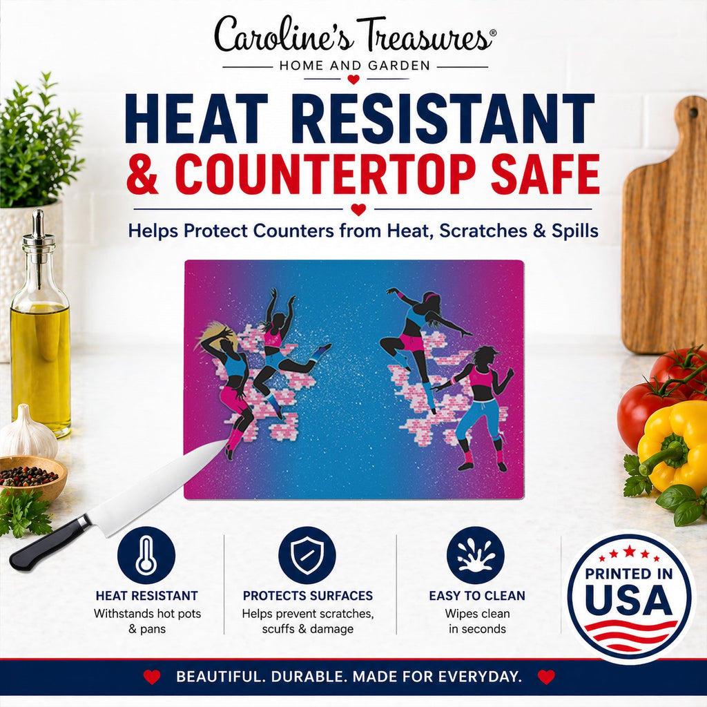 Hip Hop in Pink Blue Cutting Board Tempered Glass Kitchen Cutting Surface, Heat Resistant Chopping, Non-Slip Feet, Food Prep & Serving